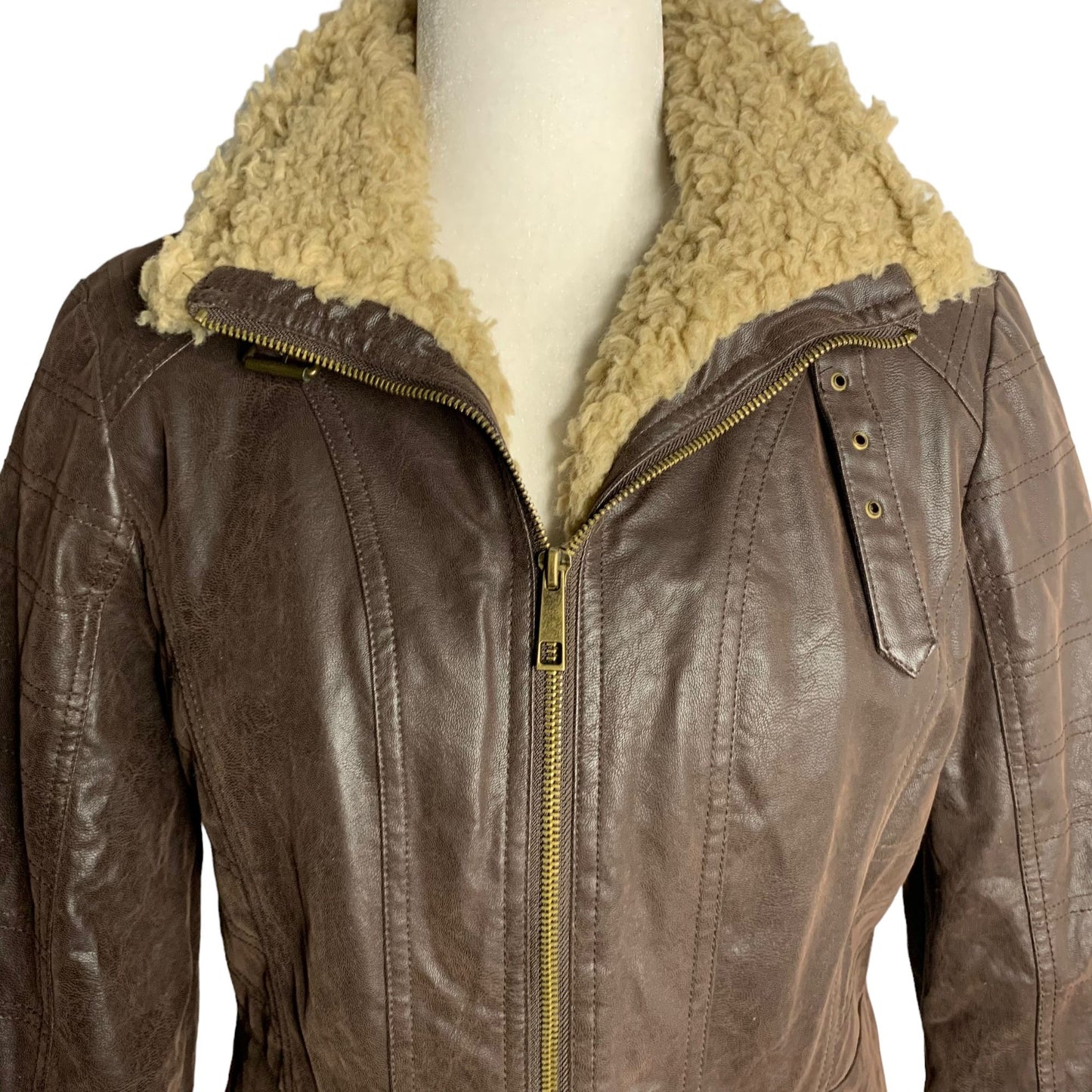 Giacca Faux Suede Sherpa Trim Jacket S Brown Zip Pockets Quilted Lining Bomber