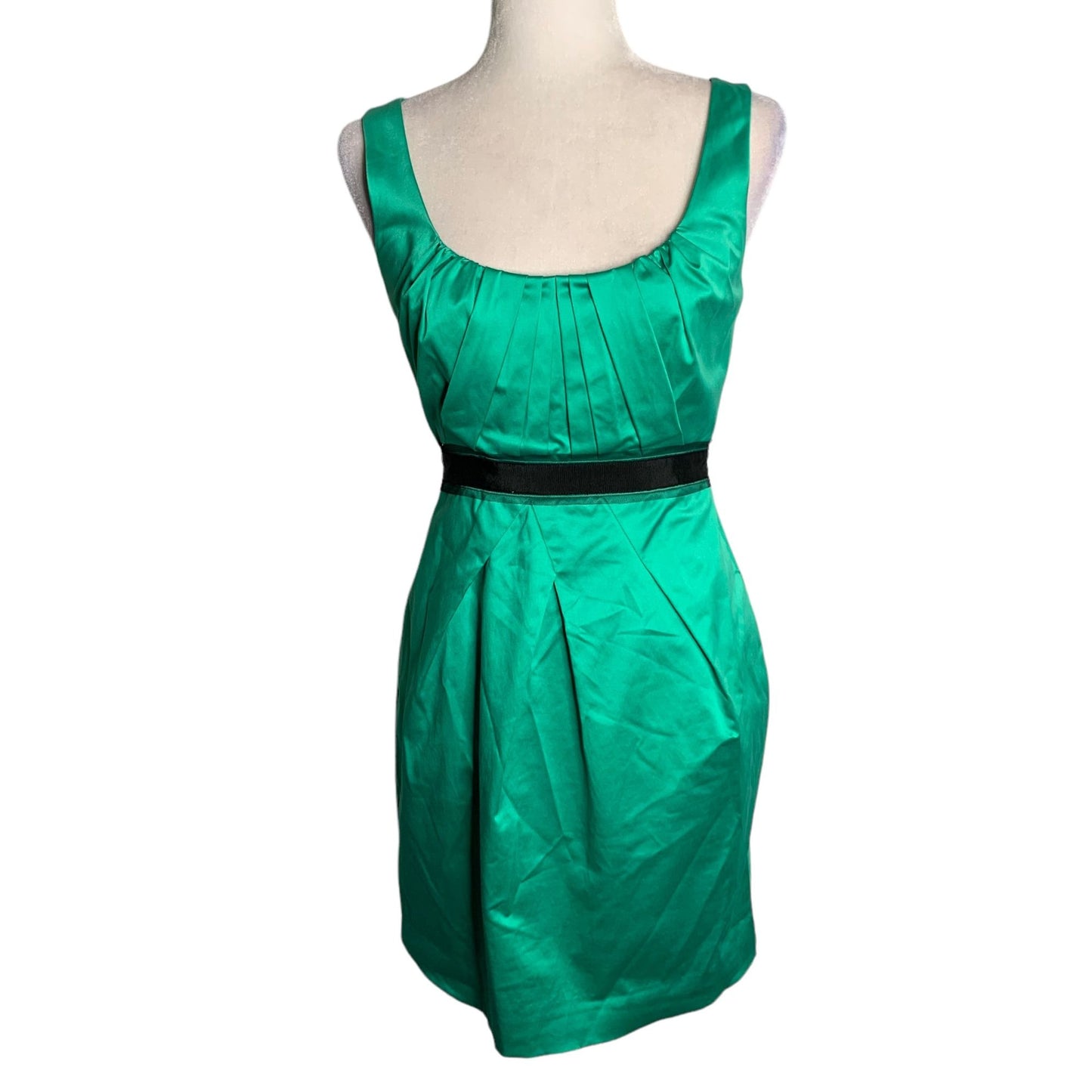 Vintage Y2K BCBG Pleated Sheath Dress 2 Emerald Green Sleeveless Lined Zip