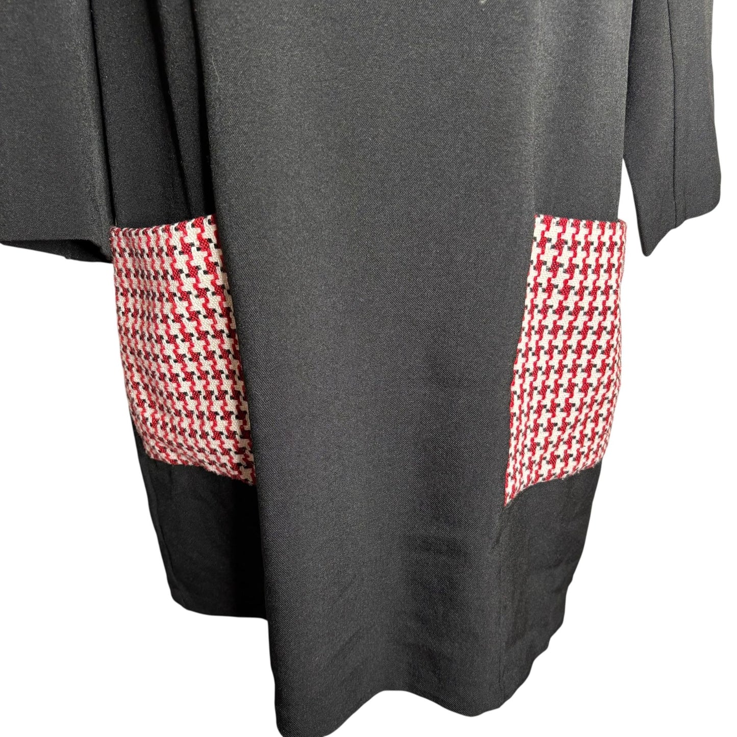 Asos Shift Dress Black Size 14 Red White Houndstooth Pockets Lined Zipper
