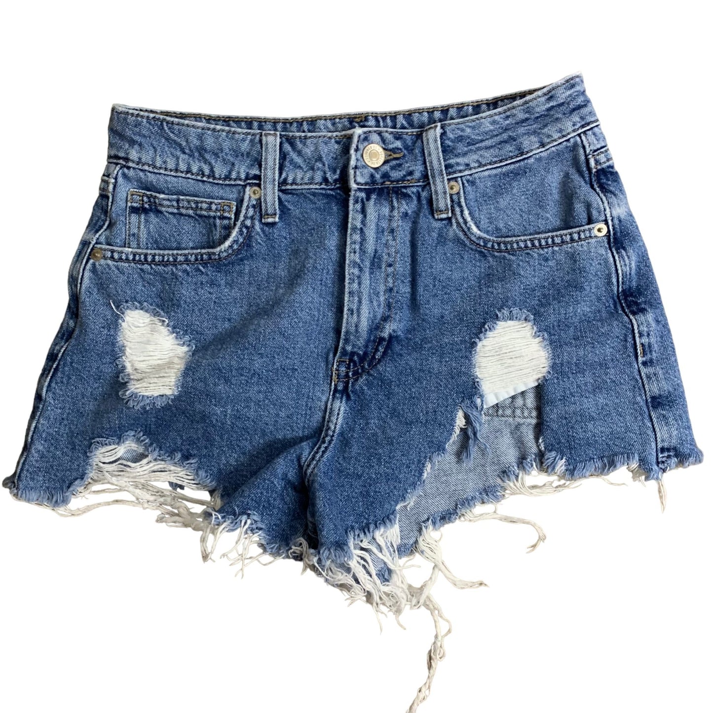 Forever 21 Destroyed Cut Off Denim Shorts 26 Med Wash High Rise Distressed