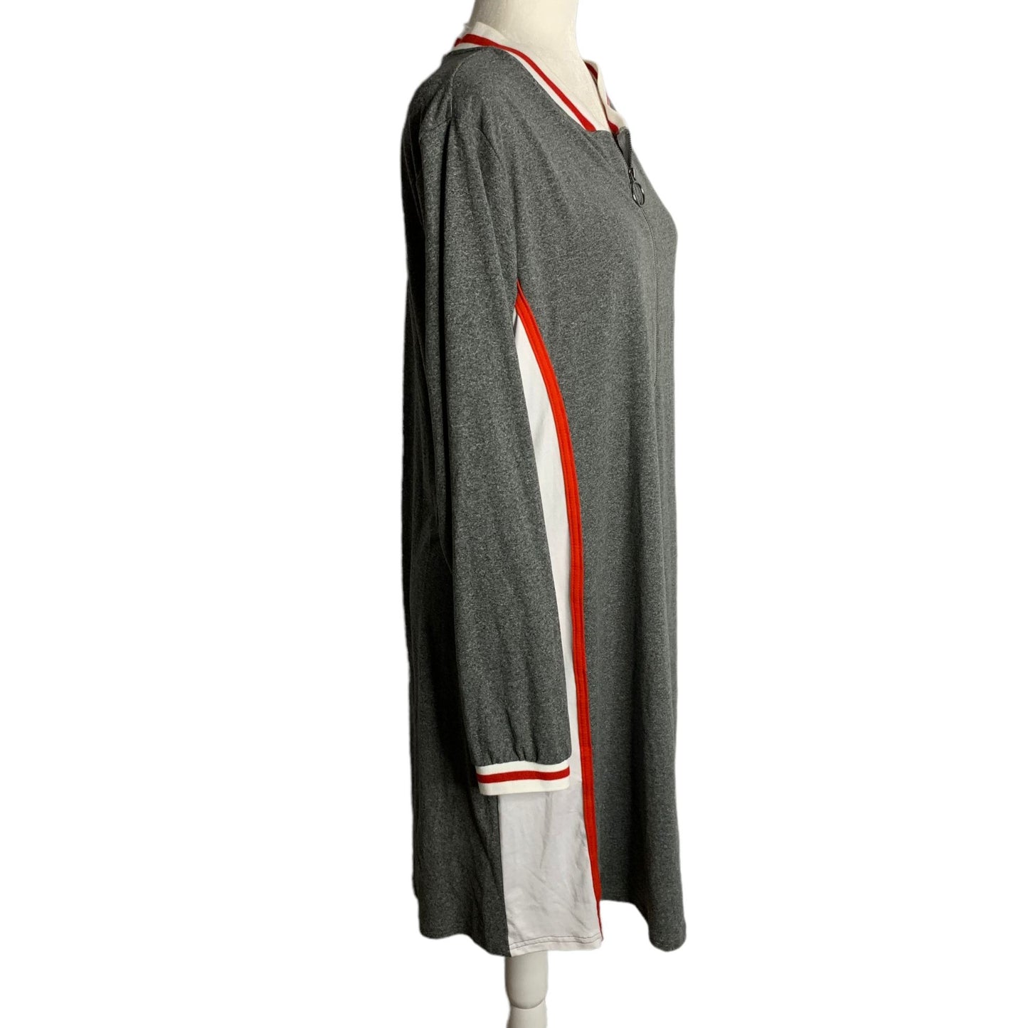 Vintage 90s Hot Kiss Sporty Athletic Dress 3XL Grey Long Sleeve Zip Knee Length