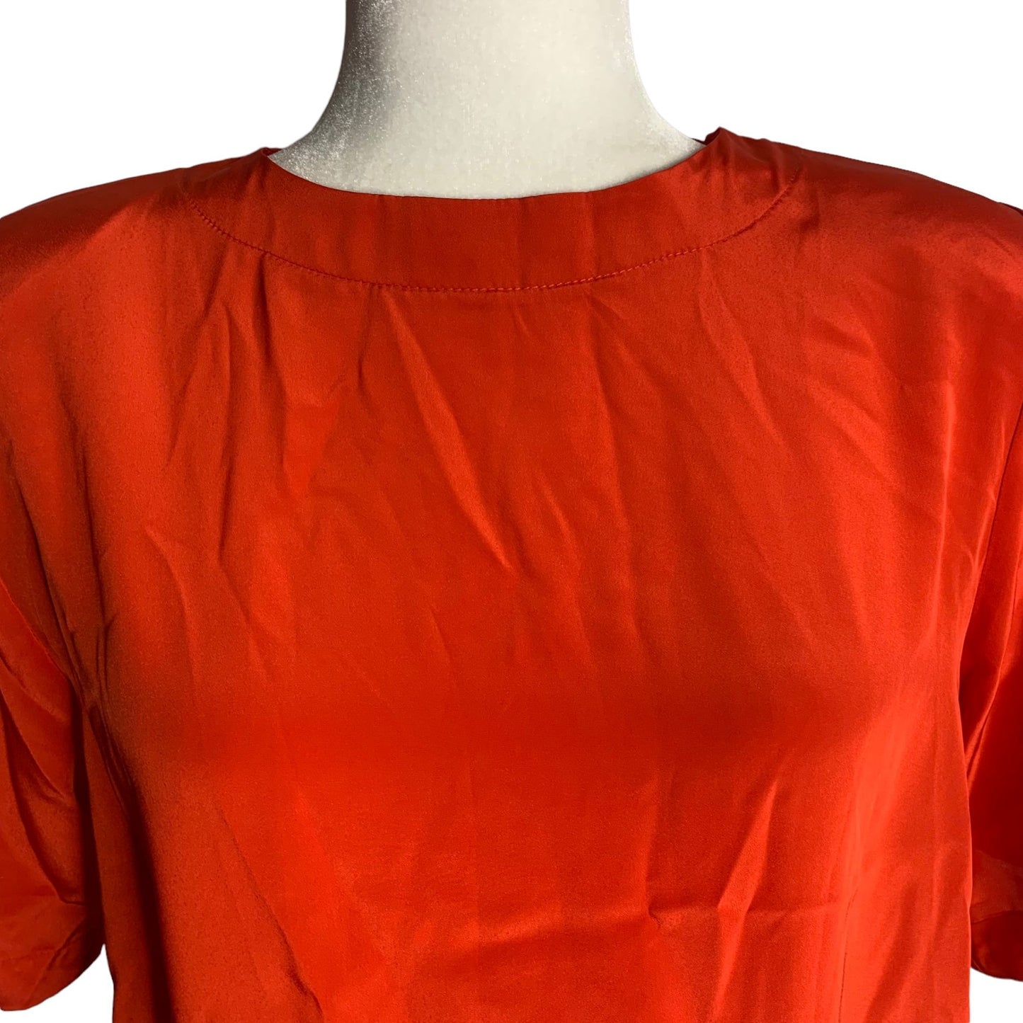 Vintage 80s Silky Pullover Blouse 6 Petite Red Shoulder Pads Round Neck Buttons