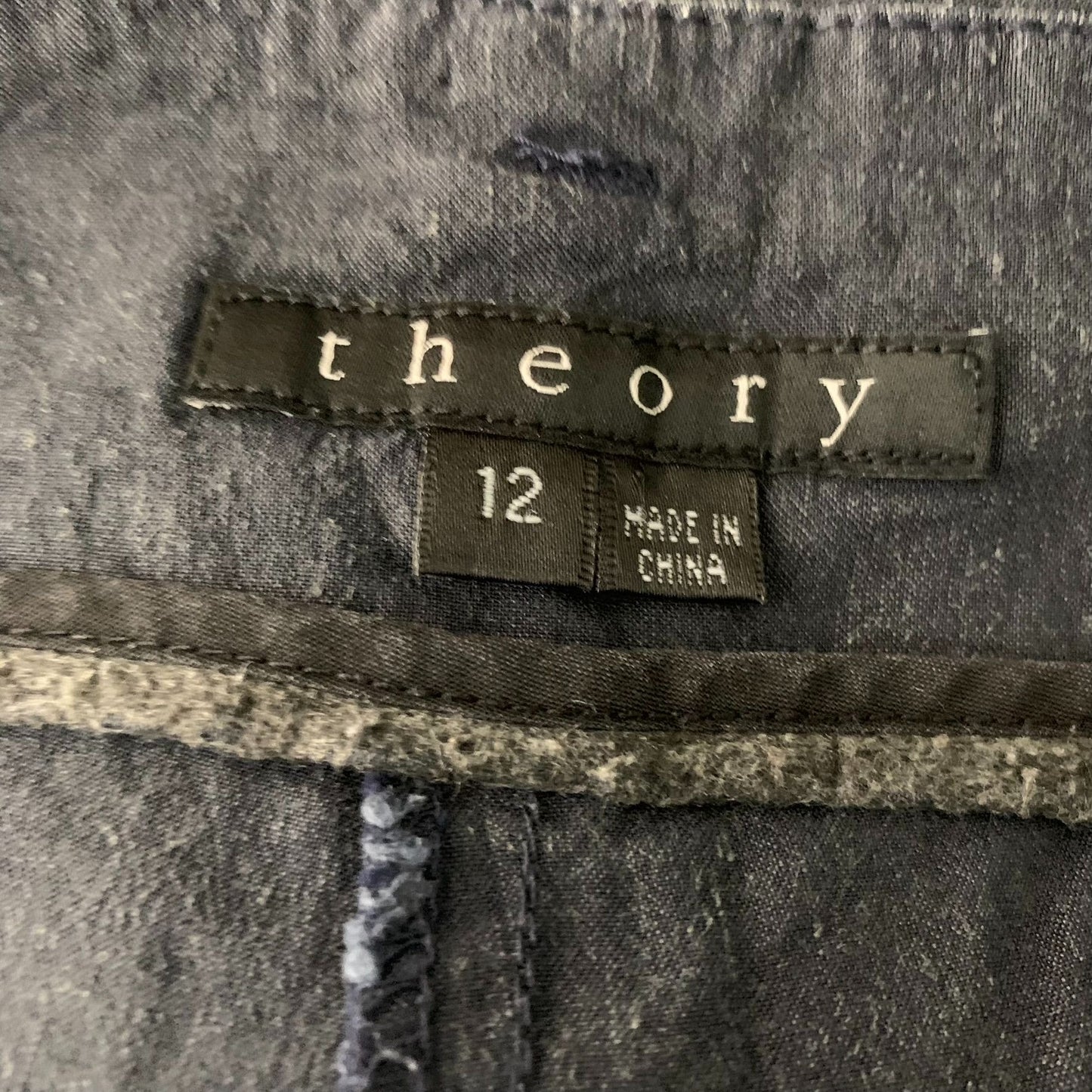 Theory Linen Blend Mid Rise Flare Pants 12 Black Front Pockets Zip Belt Loops