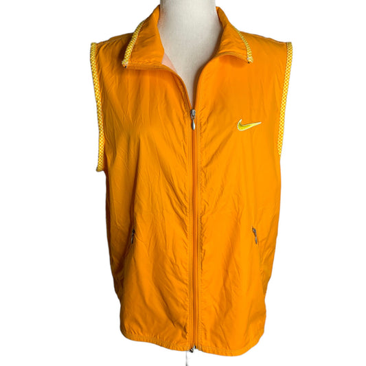 Nike Nylon Sleeveless Vest L Orange Full Zip Pockets Embroidered High Low