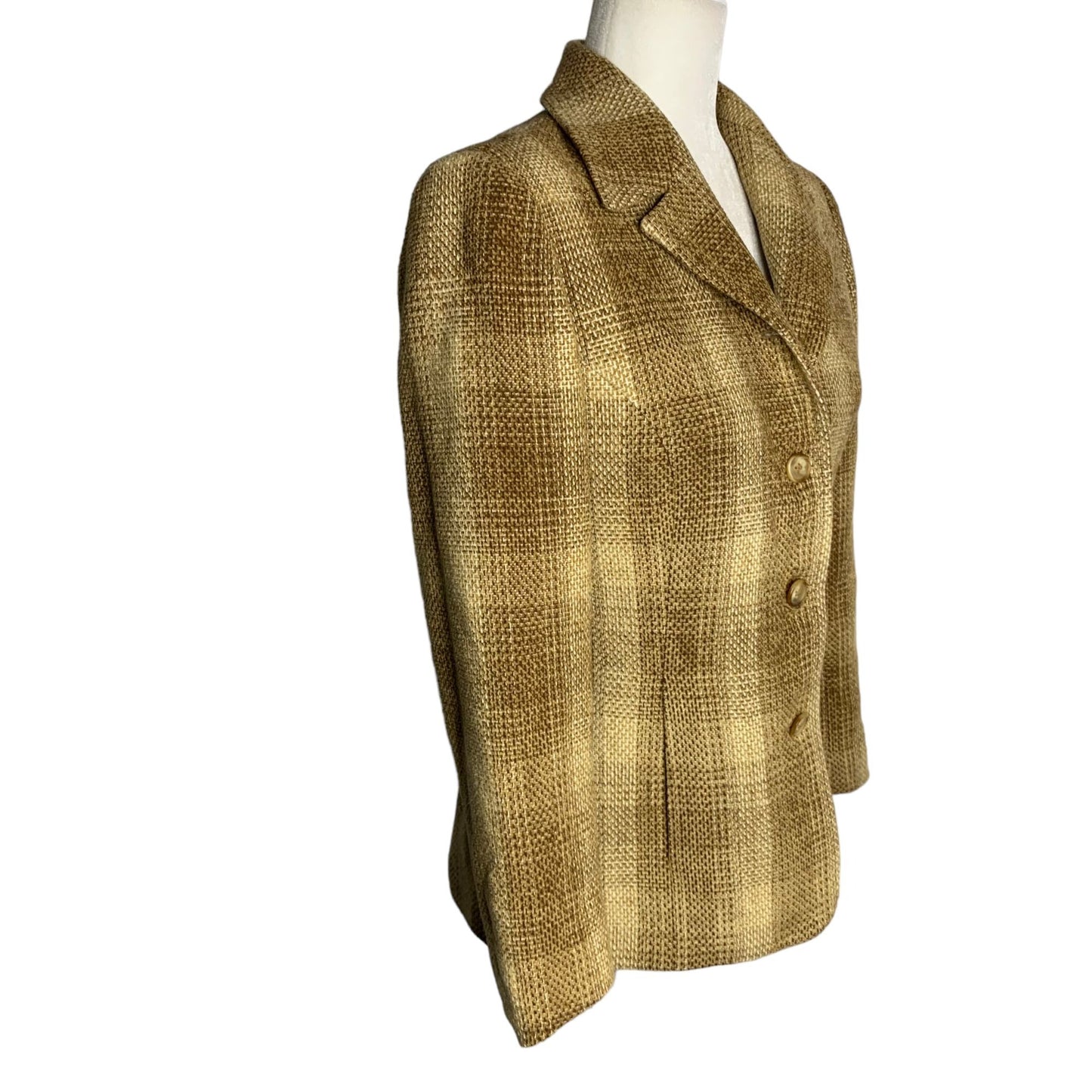 Vintage 90s Petite Sophisticate Chenille Blazer S Brown Plaid Buttons Pockets