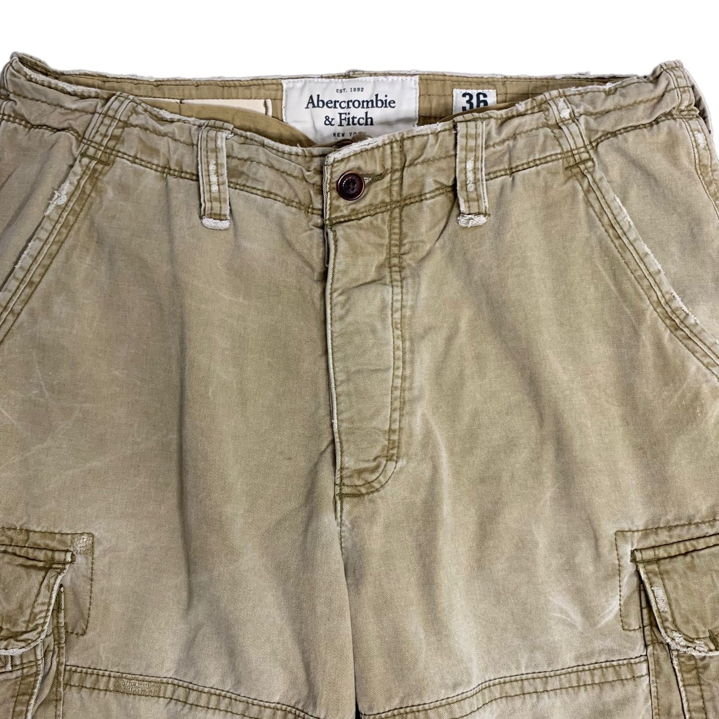 Vintage Y2K Abercrombie Cargo Shorts 32 Khaki Pockets Pockets Adjustable Waist