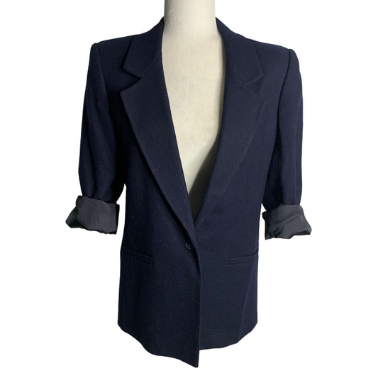 Vintage Richard Evans Wool Blend Blazer 8 Blue Lined Pockets Button Jacket Notch