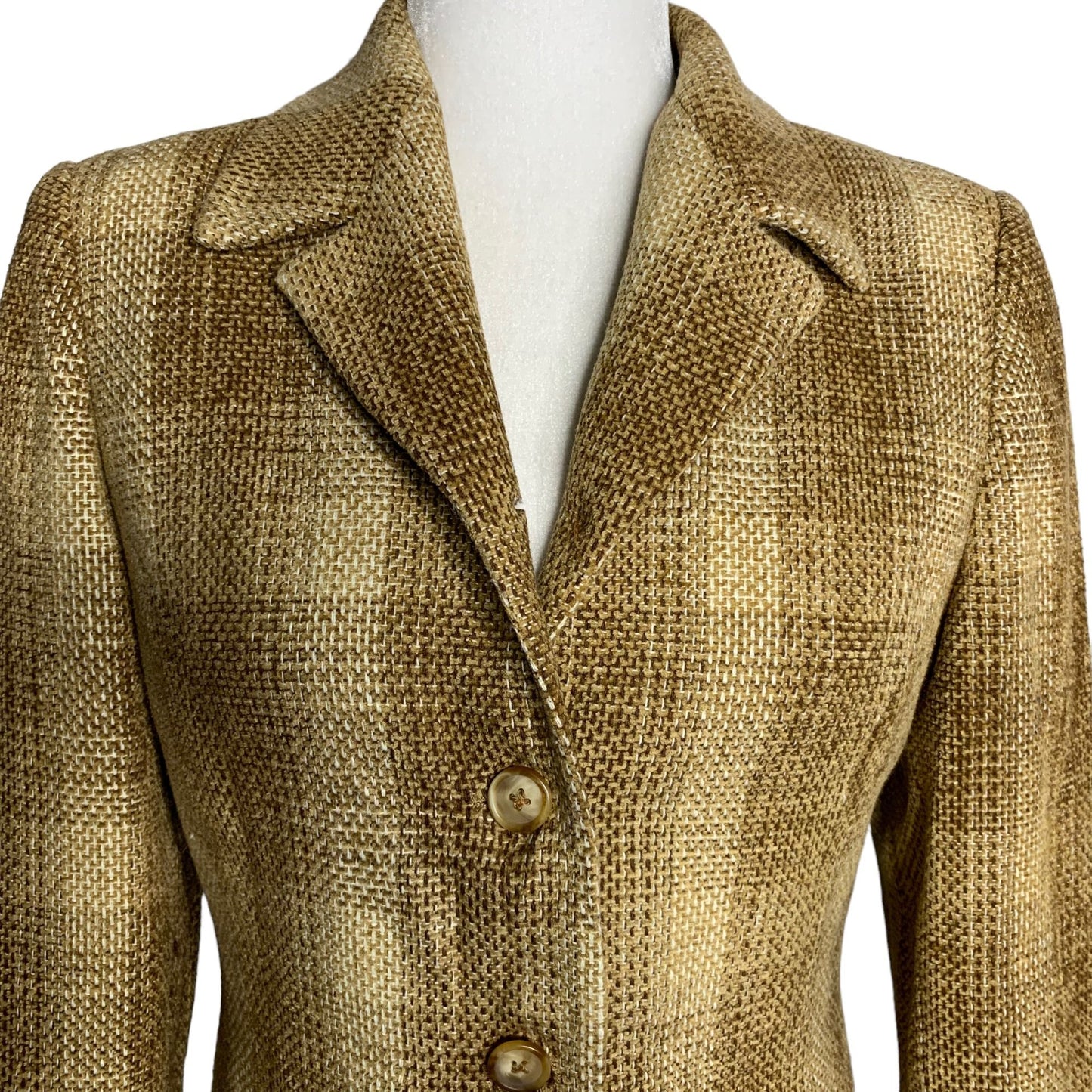 Vintage 90s Petite Sophisticate Chenille Blazer S Brown Plaid Buttons Pockets