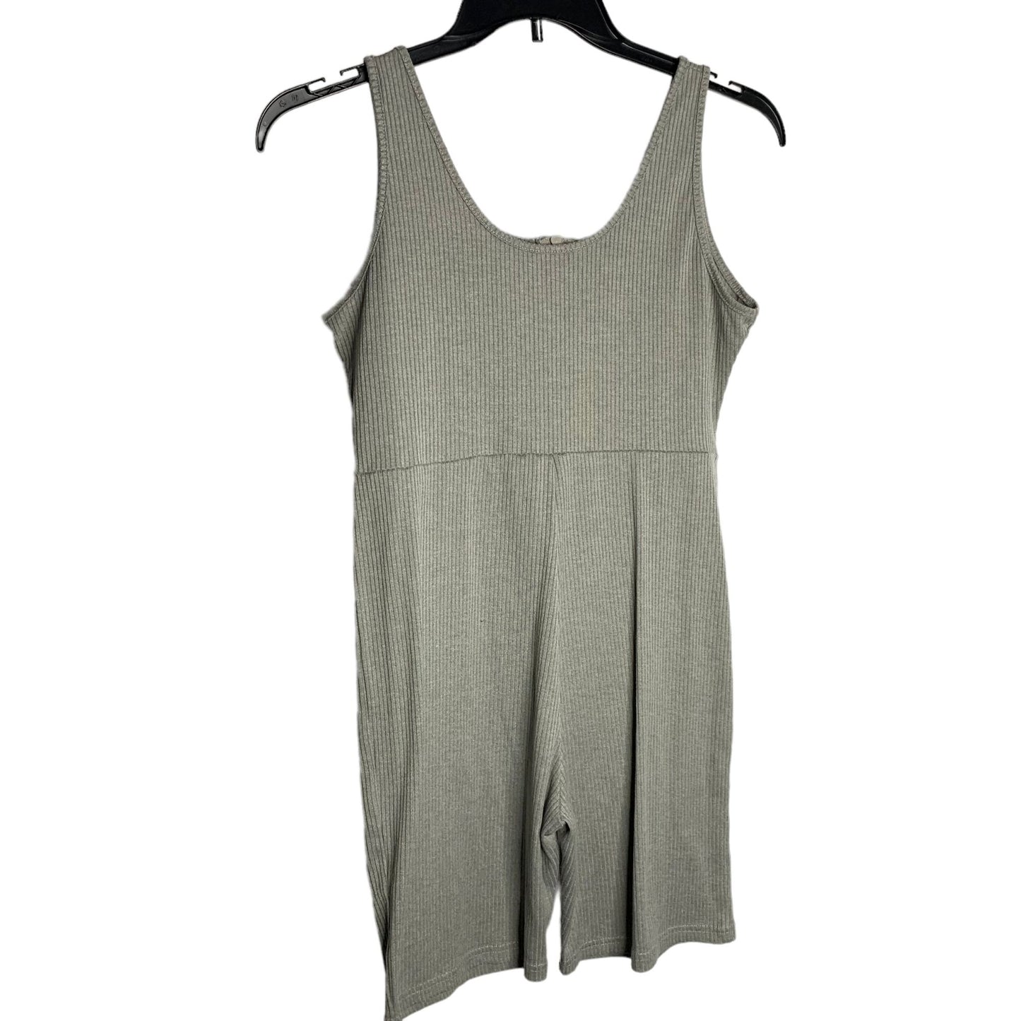 Shein Bodysuit Shorts Romper L Grey Sleeveless Zipper Ribbed Cotton Athleisure