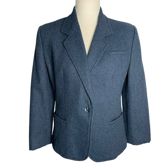 Vintage 90s Jonathan Logan Wool Blend Blazer S Blue One Button Lined Pockets