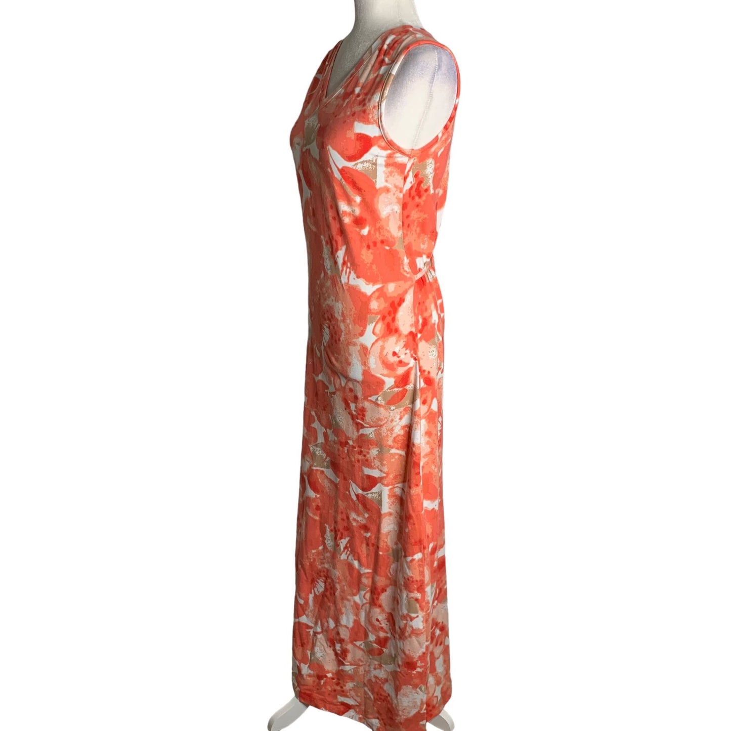 Denim Co Sleeveless Maxi Dress XXS Orange Floral V Neck Waist Tie Stretch