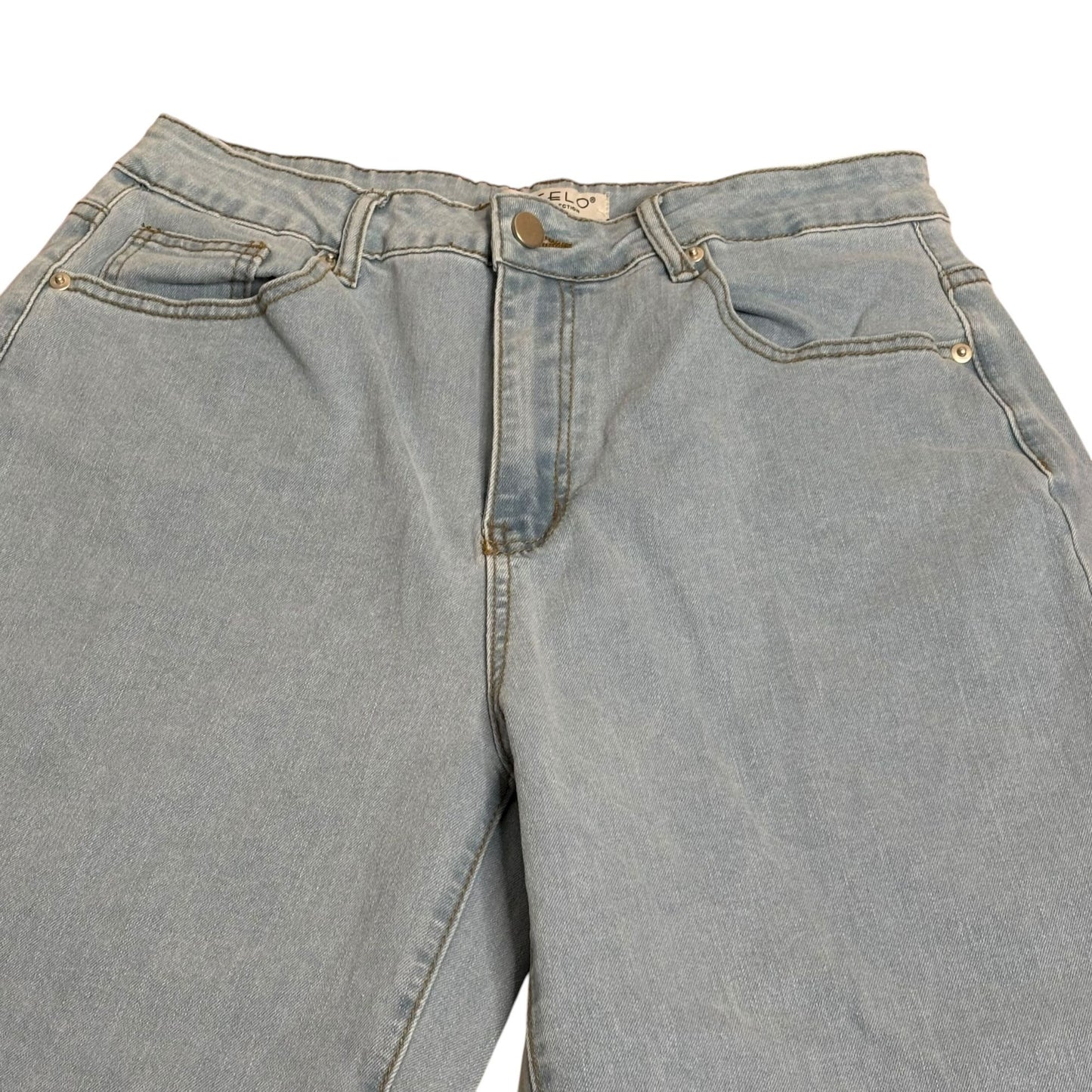 Ettelo Light Wash Denim Jeans Size 14 Wide Leg High Waisted 5 Pocket Button Zip