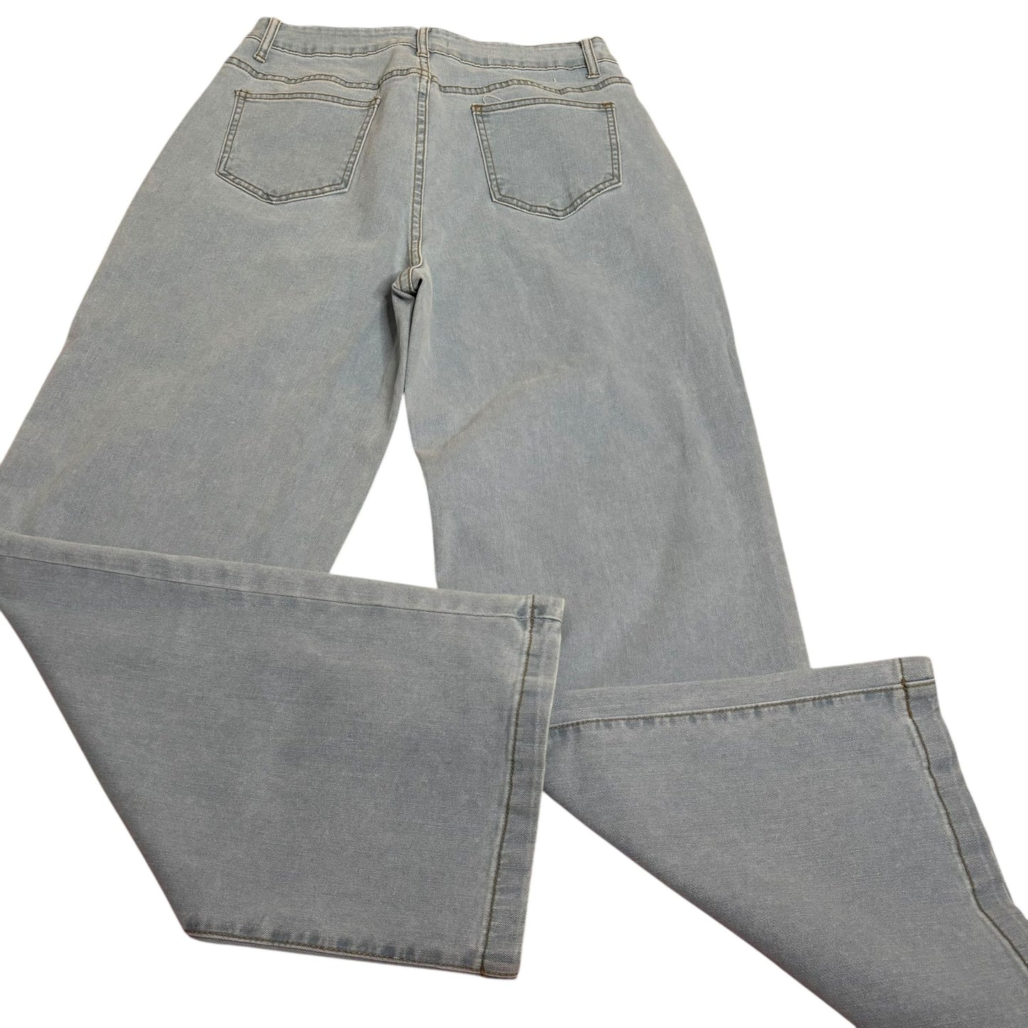 Ettelo Light Wash Denim Jeans Size 14 Wide Leg High Waisted 5 Pocket Button Zip