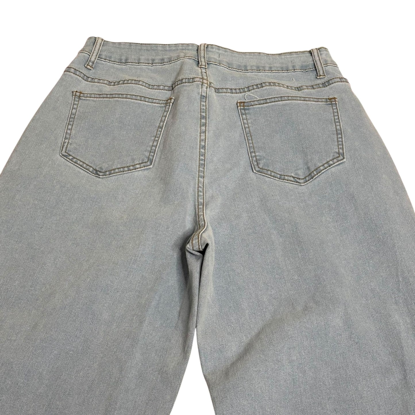 Ettelo Light Wash Denim Jeans Size 14 Wide Leg High Waisted 5 Pocket Button Zip