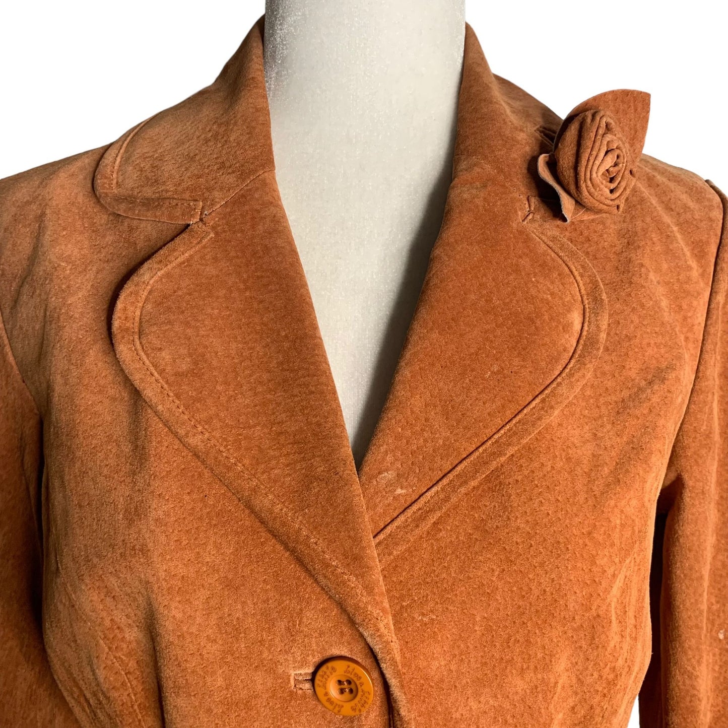 Vintage 90s Live a Little Leather Jacket M Brown Buttons Pockets Lined Rosette