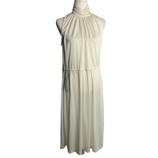 Vintage 70s Pellini After 5 Midi Dress M White Sleeveless High Neck Elastic