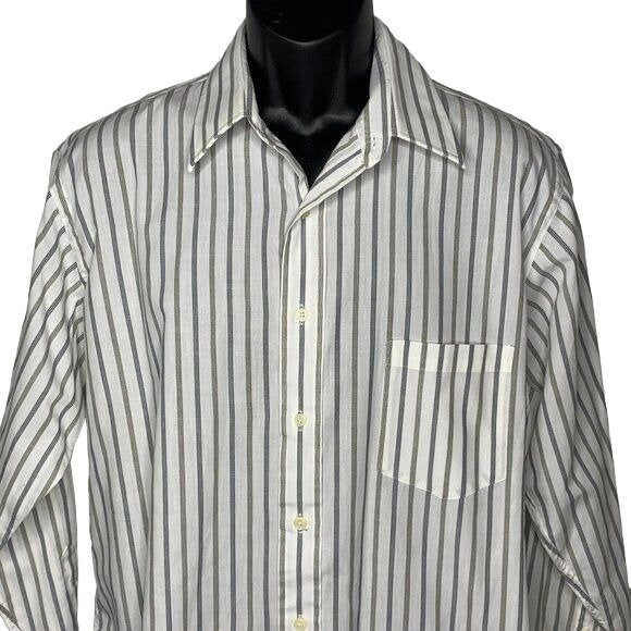 Vintage Kuppenheimer Button Up Dress Shirt XL White Striped Long Sleeve Cotton