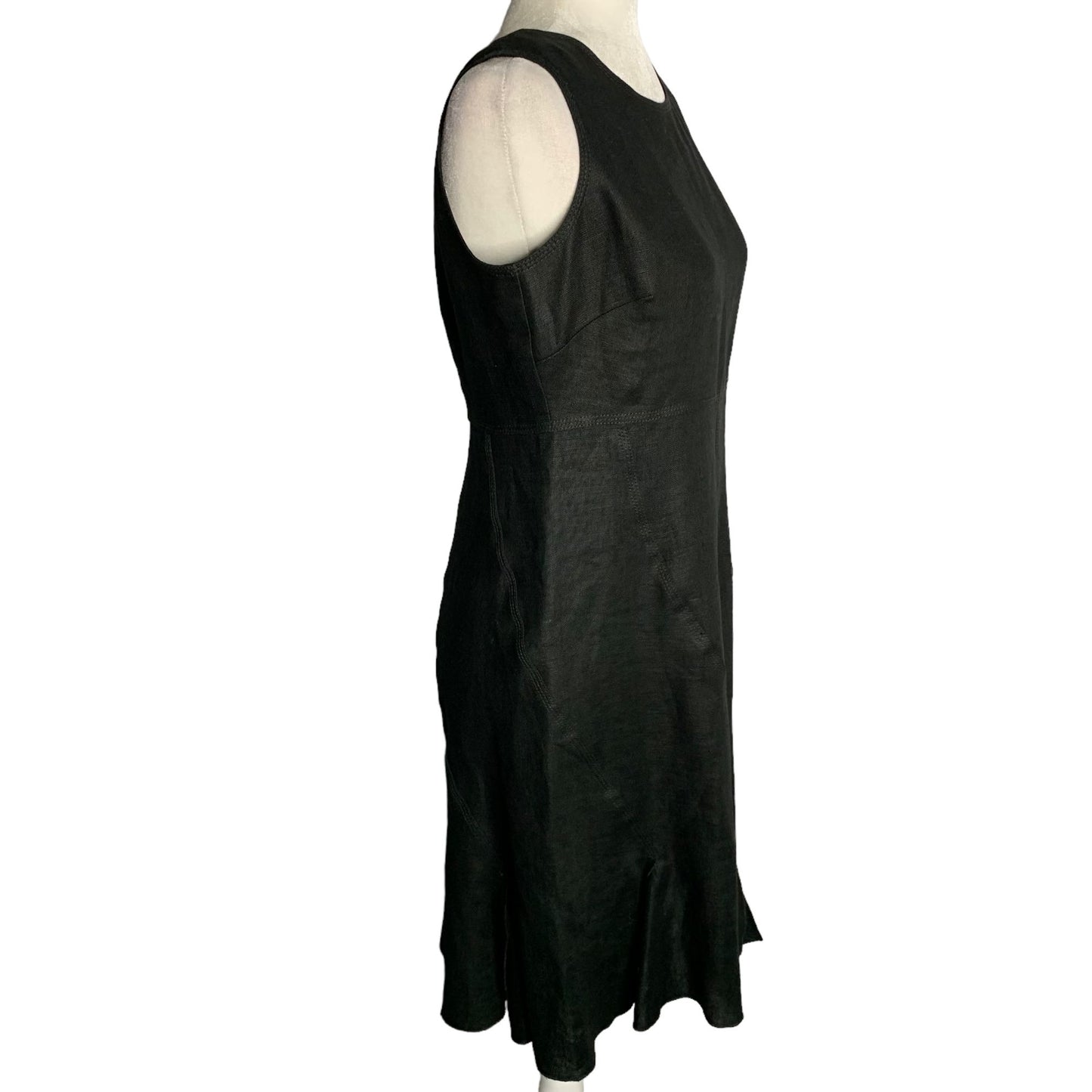 Anne Klein Sleeveless Linen Sheath Dress 8 Petite Black Zip Lined Round Neck