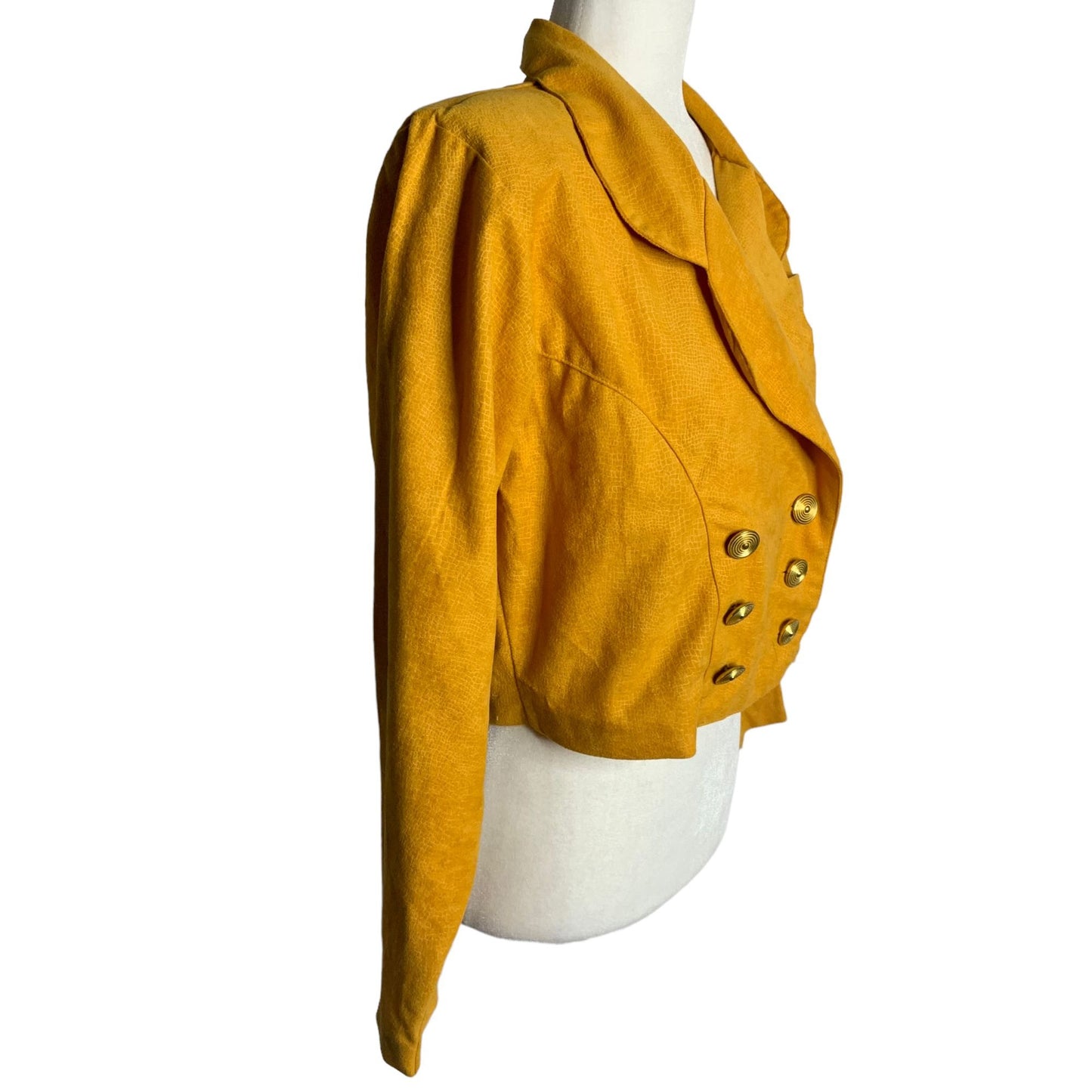 Vintage 90s Cropped Blazer Jacket S Yellow Double Breasted Long Sleeve Buttons