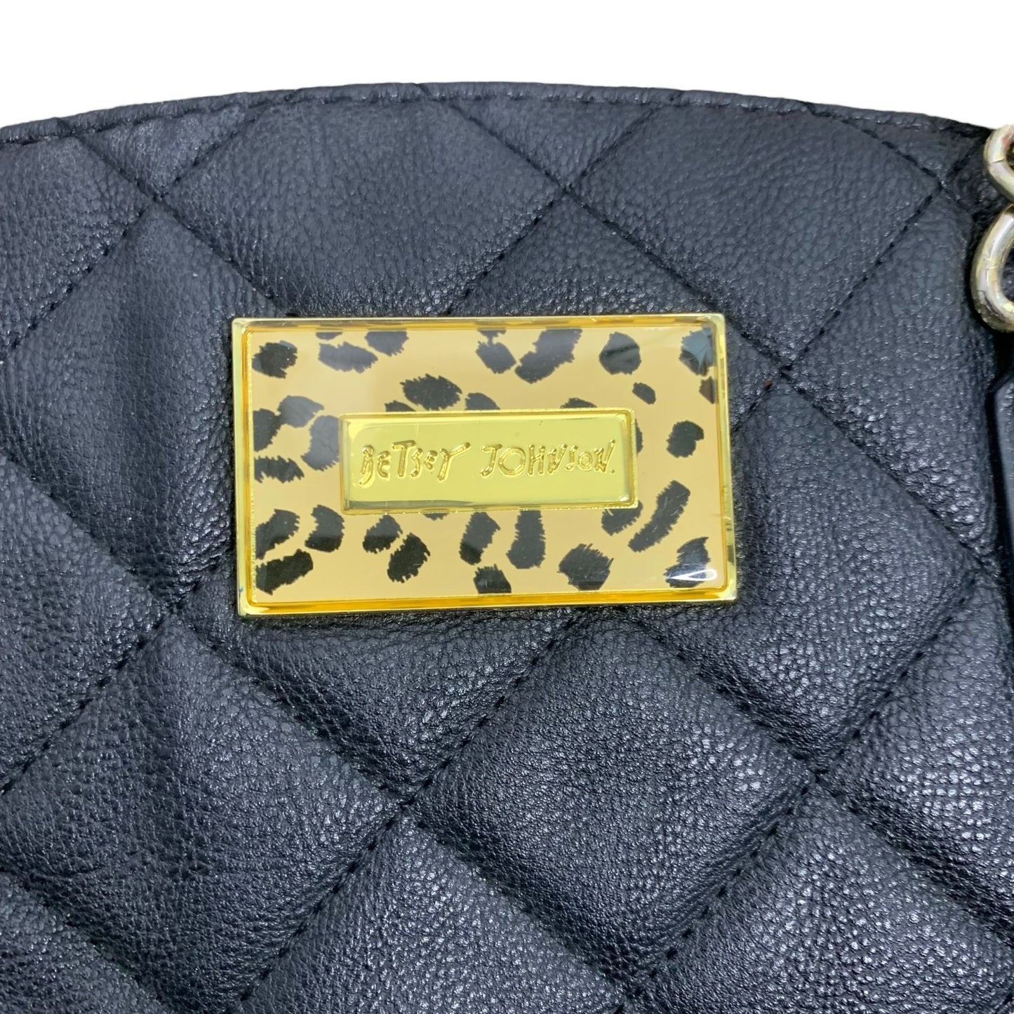 Betsey Johnson Peekaboo Leopard Shoulder Bag Black Quilted Snaps Gold Hardware