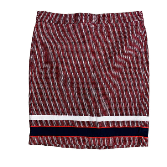 Tommy Hilfiger Mini Pencil Skirt 6 Red Chevron Stripe Stretch Zip Kick Pleat