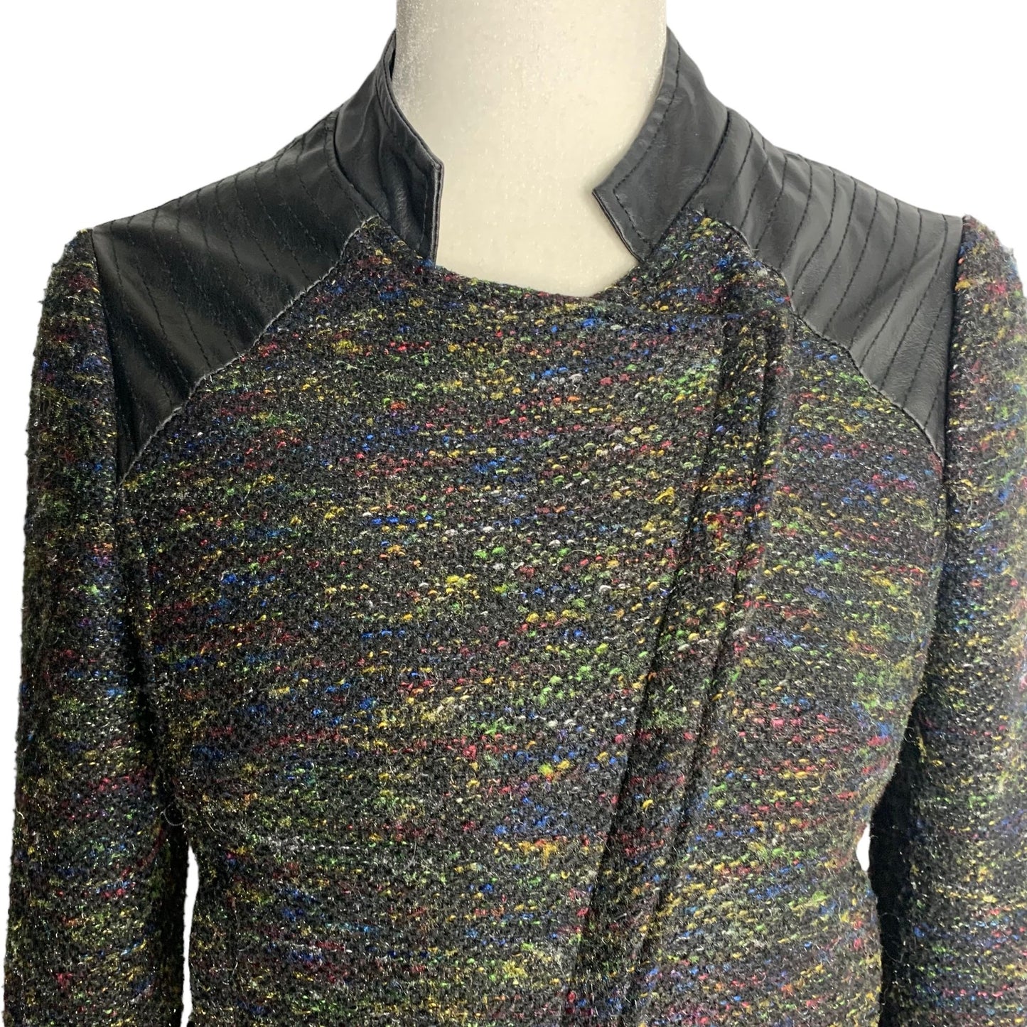 Willow & Clay Boucle Moto Jacket S Black Faux Leather Pockets Asymmetrical Zip