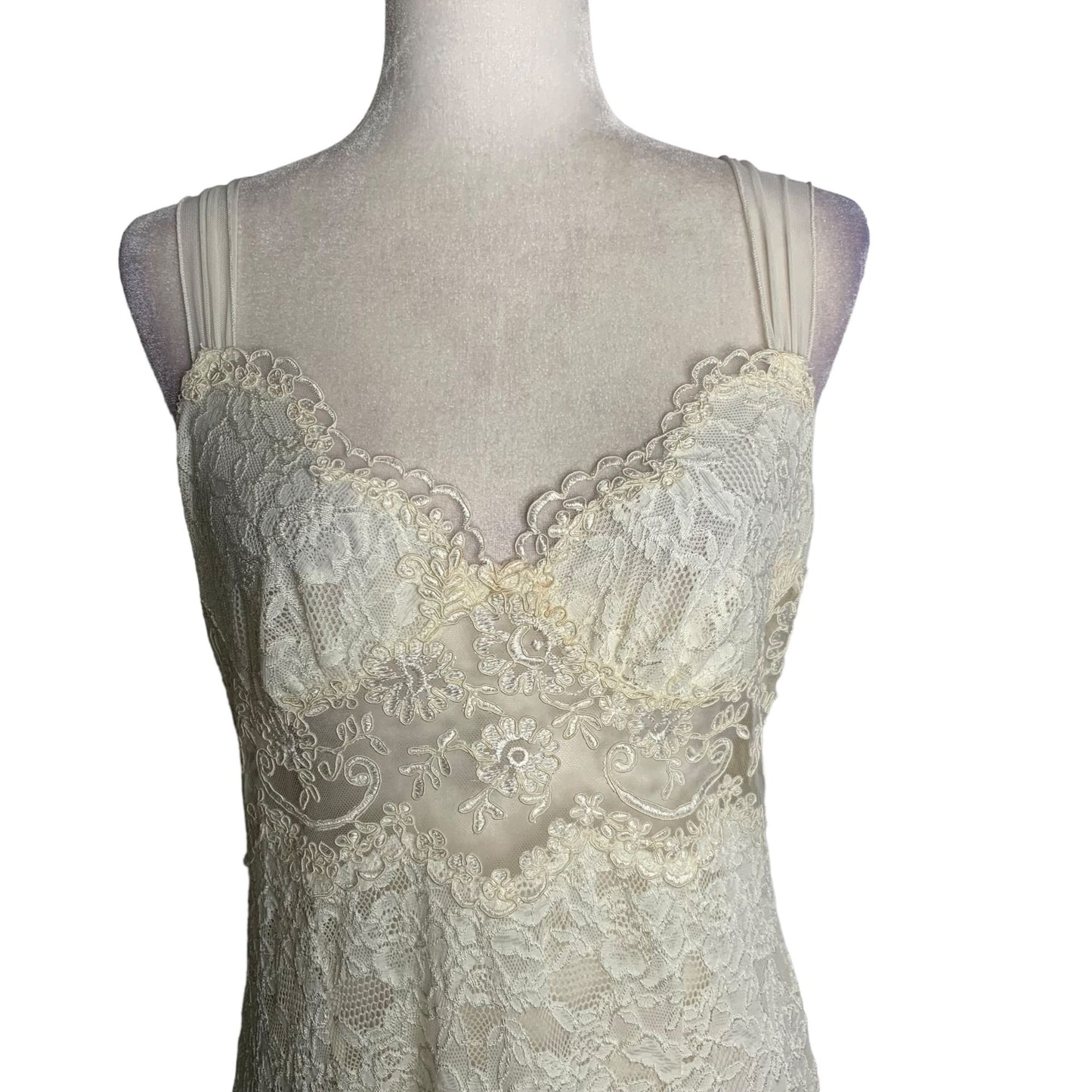 Vintage 80s Neiman Marcus Jonquil by Diane Samandi Bridal Nightgown L Cream Lace