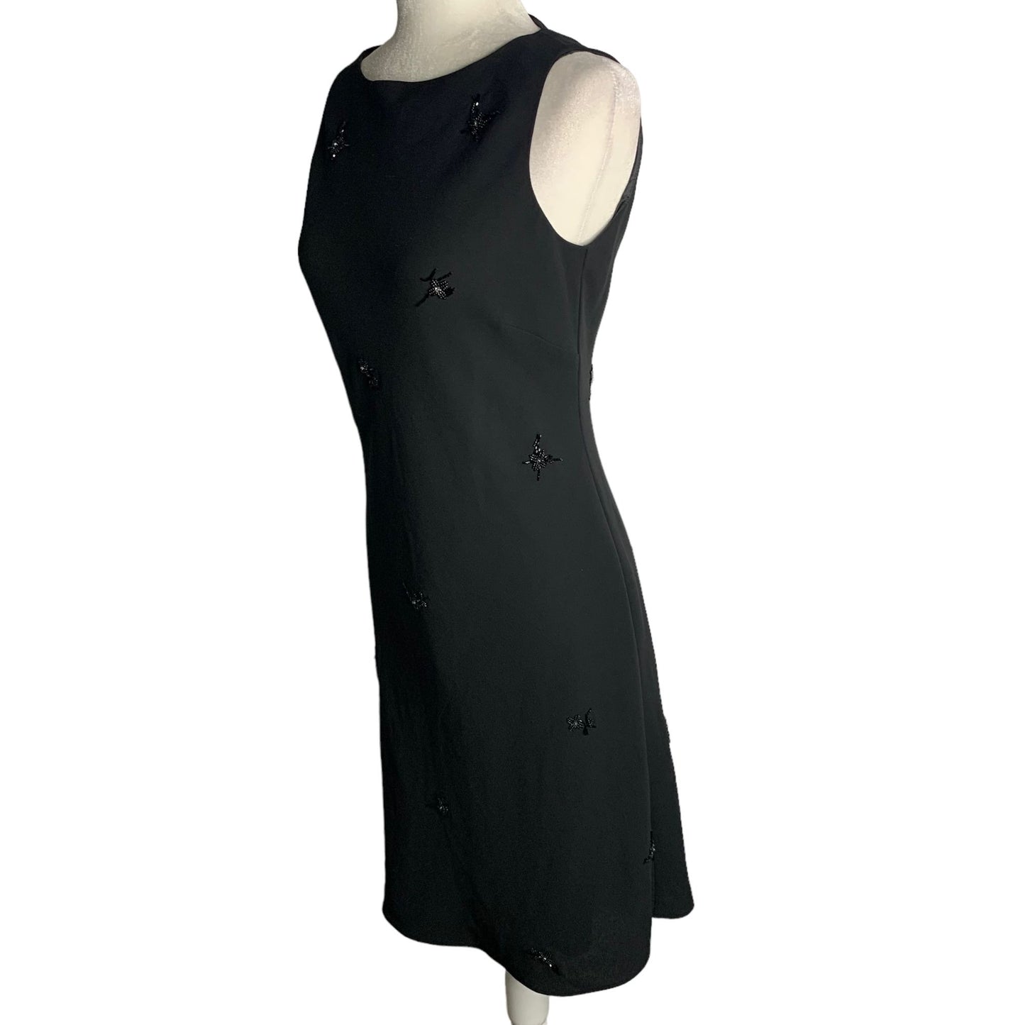 Vintage Evan Picone Beaded Sheath Dress 6 Black Lined Sleeveless Midi Pullover