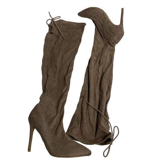 Anne Michelle Rise Up Knee High Boots 8.5 Mocha Brown Faux Suede Stiletto Heel