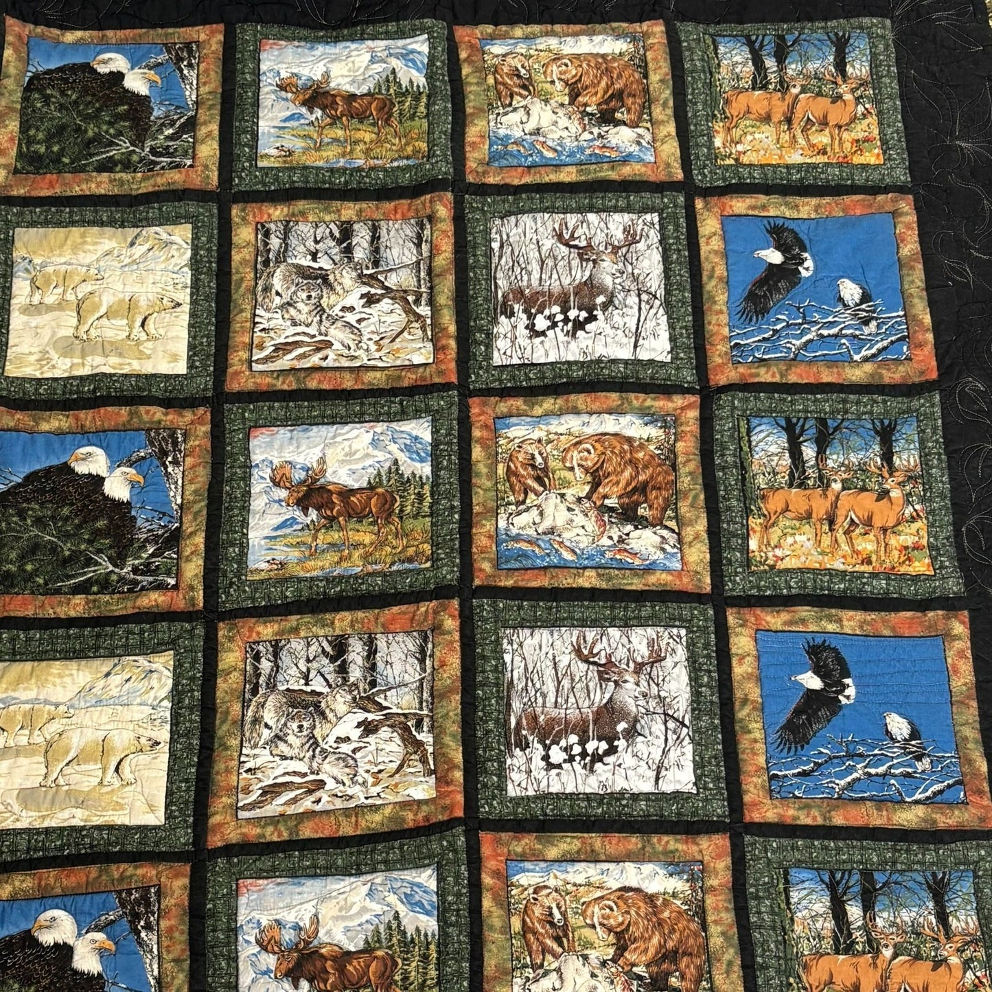 Handmade Wildlife Themed Patchwork Quilt Lap Blanket Wall Hanging Throw