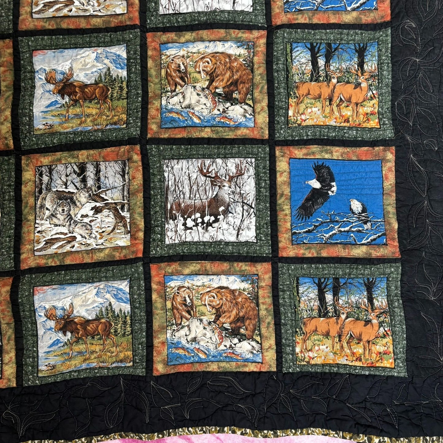 Handmade Wildlife Themed Patchwork Quilt Lap Blanket Wall Hanging Throw