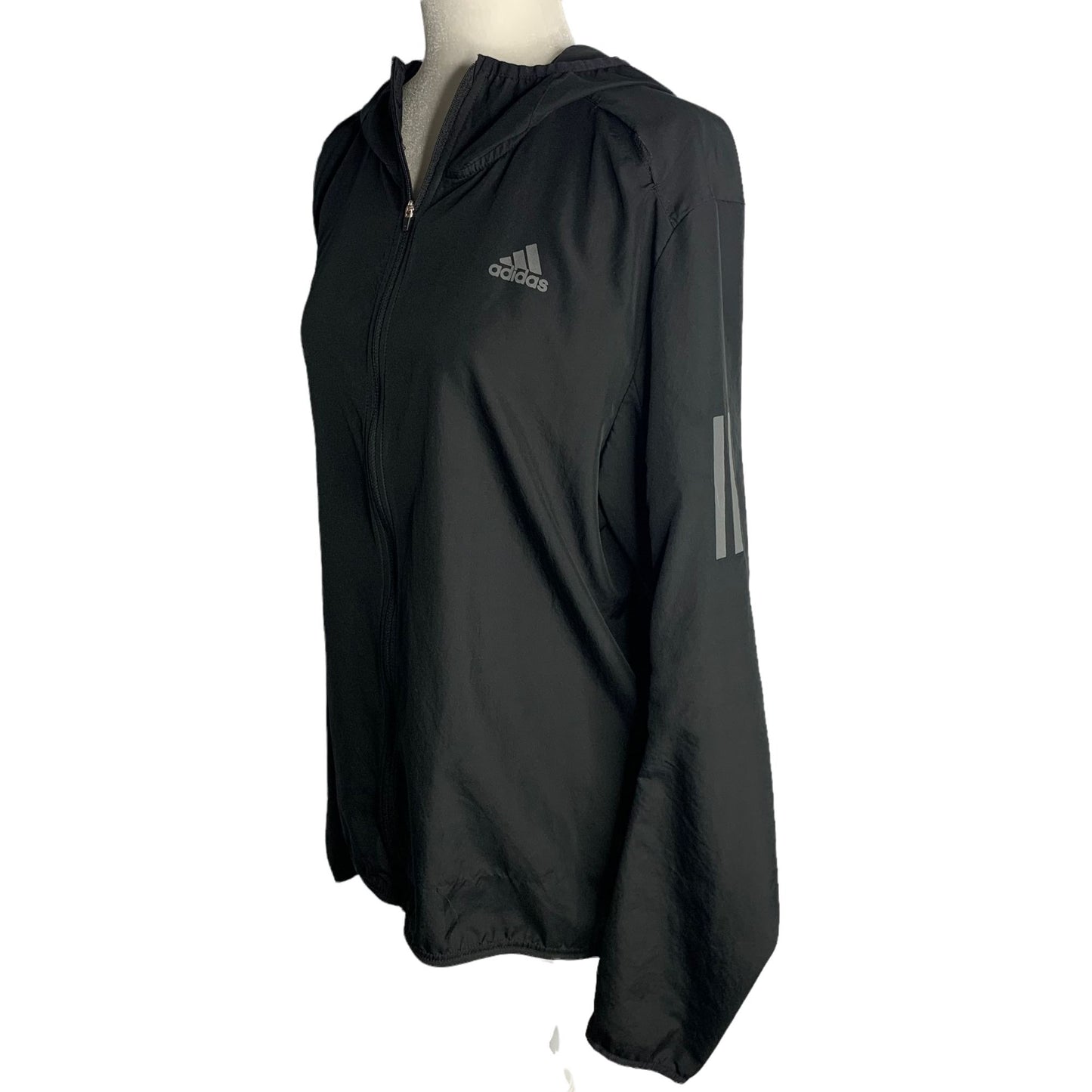 Adidas Running Response Wind Jacket S Black Reflective Hooded Ful Zip Pockets