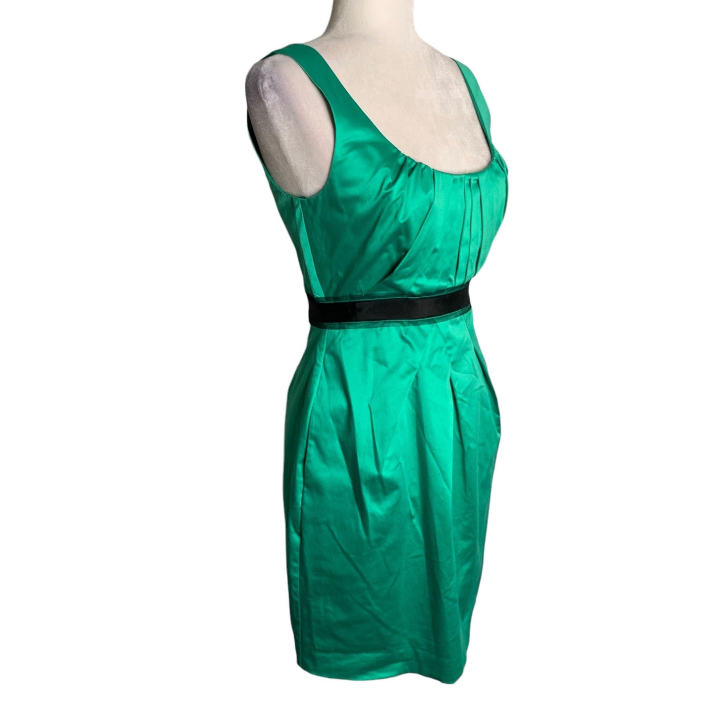 Vintage Y2K BCBG Pleated Sheath Dress 2 Emerald Green Sleeveless Lined Zip