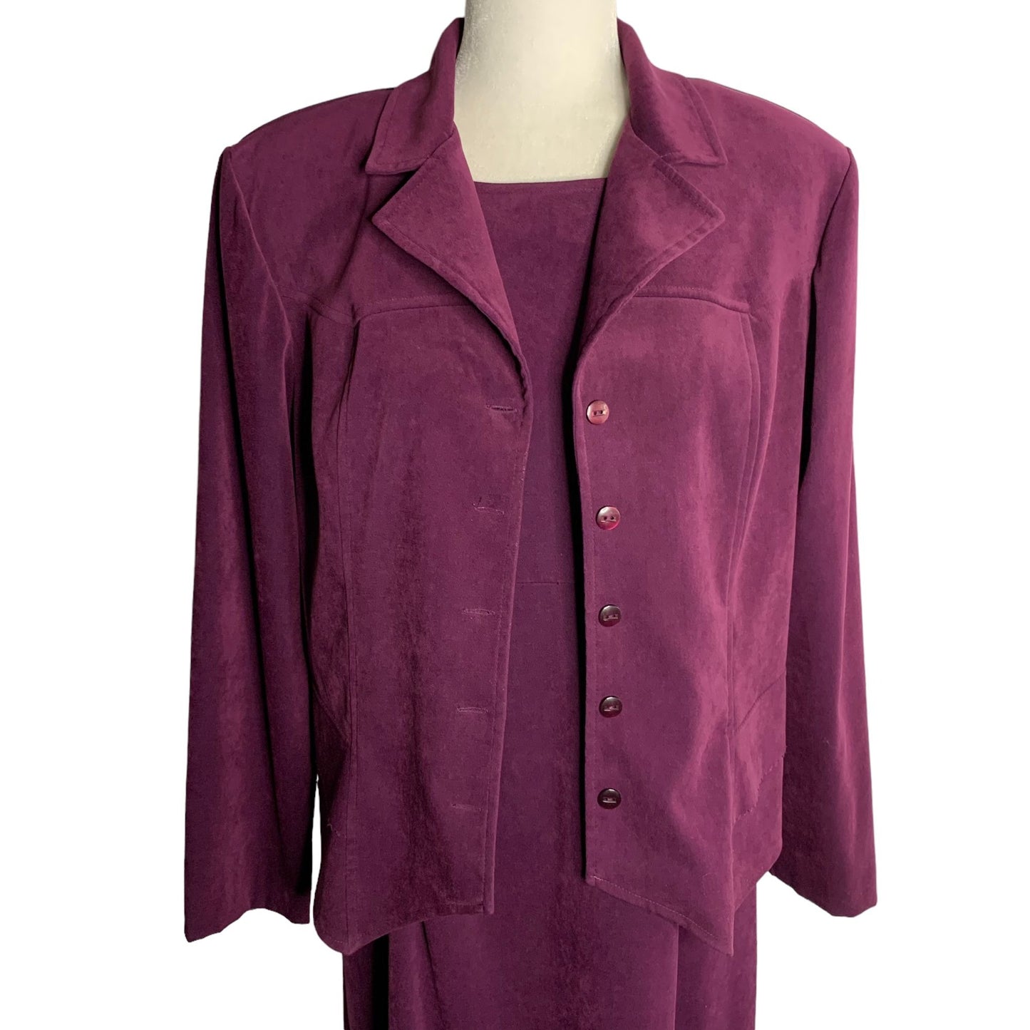 Vintage 90s Sag Harbor Suit Dress 12 Purple Sleeveless Zip Button Up Jacket