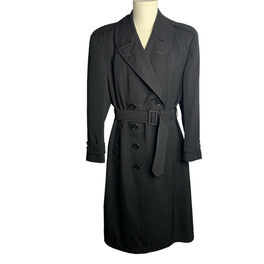 Vintage 40s WWII US Navy Uniform Trench Coat Size 41 Black Wool Unlined Belted