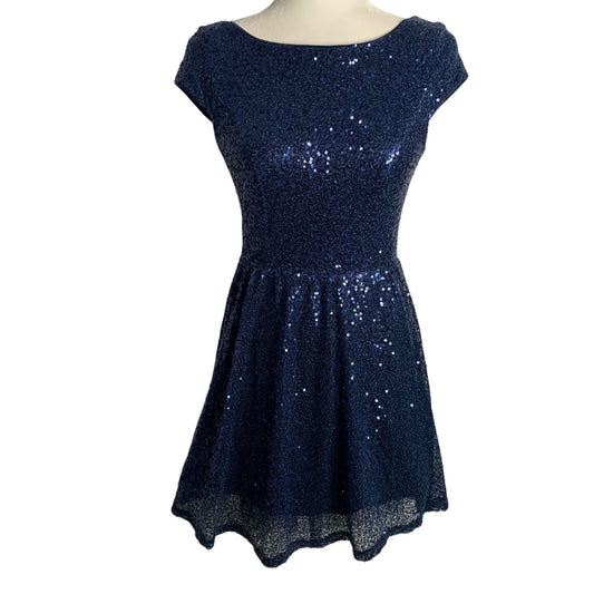 Vintage 90s Delias Sequin Party Dress S Blue Lined Tulle Petticoat Zipper