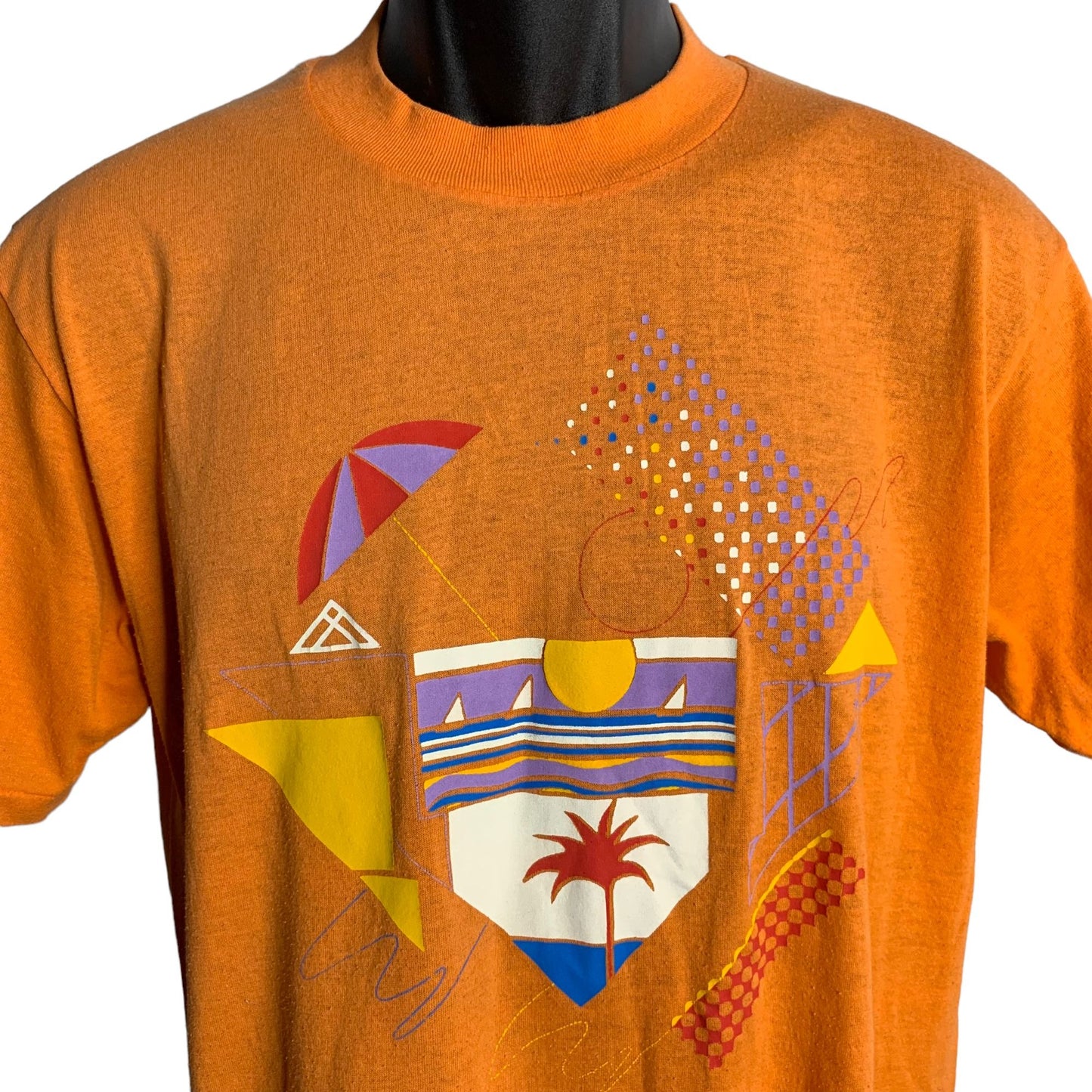 Vintage Single Stitch Crewneck T Shirt M Orange Beach Graphic Short Sleeves