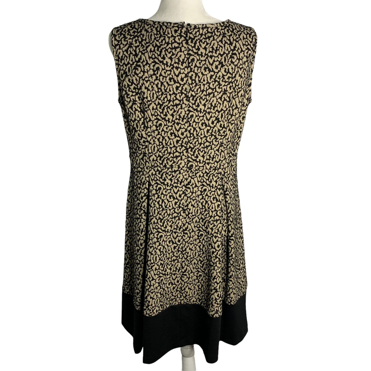 Dana Buchman Animal Print Swing Dress 12 Black Stretch Knit Textured Zip Sleeveless