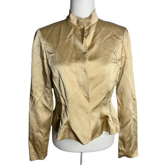 Eccoci Satin Blazer Jacket 4 Gold Snap Front Long Sleeve Lined Exposed Stitching