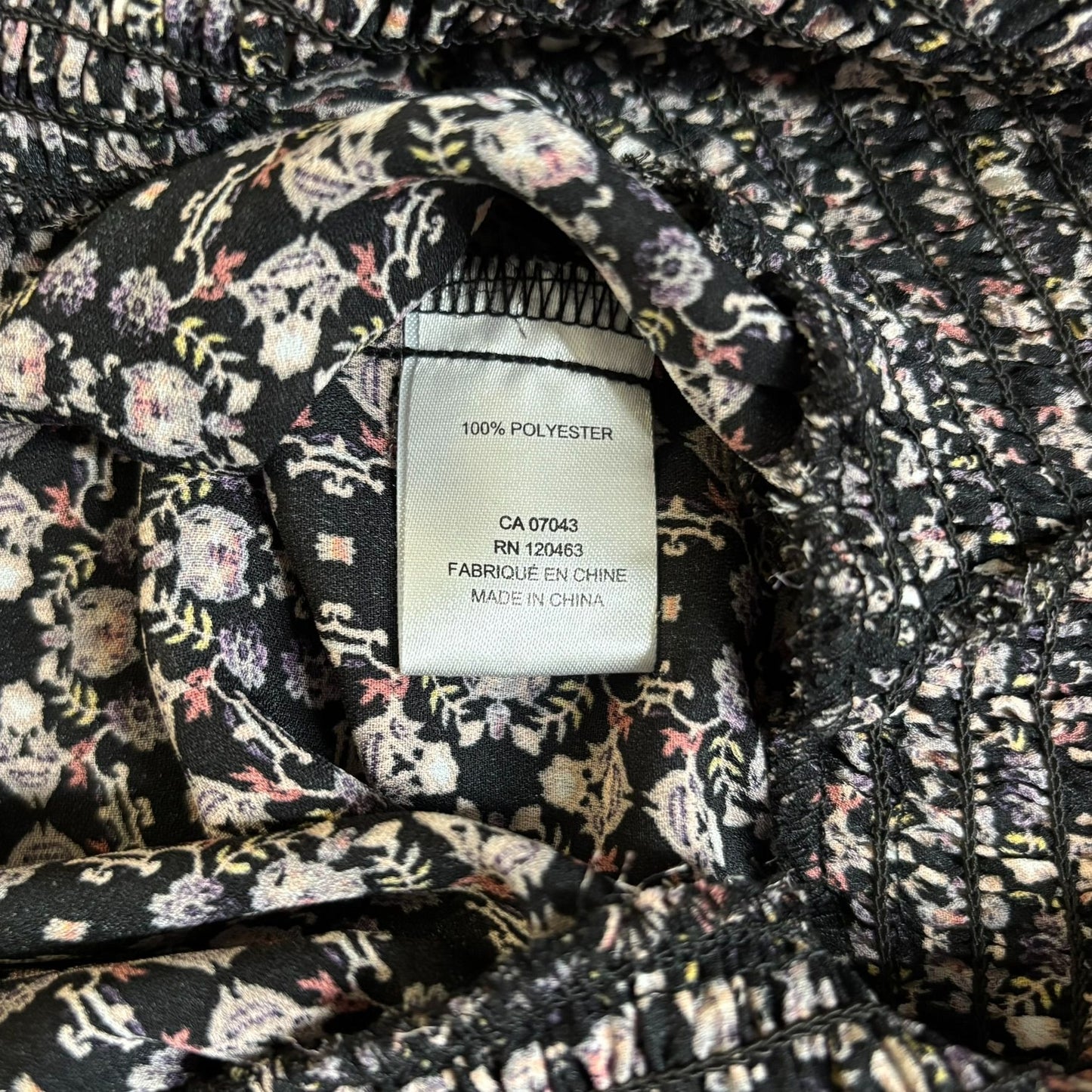 Sleeveless Floral Blouse Top Small Black Smocked Waist V Neck Surplice Wrap