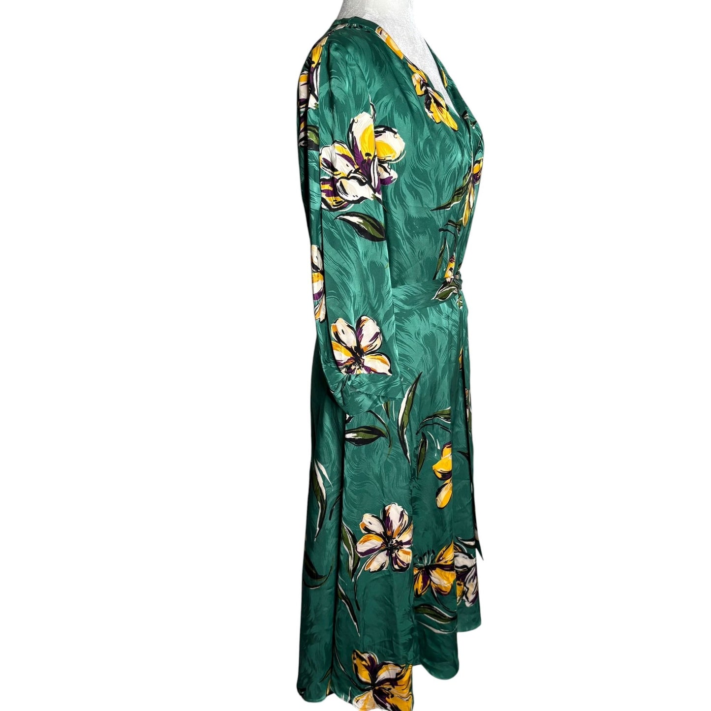 Donna Morgan Floral Midi Dress Size 6 Long Sleeves Tie Belt Waist V Neck