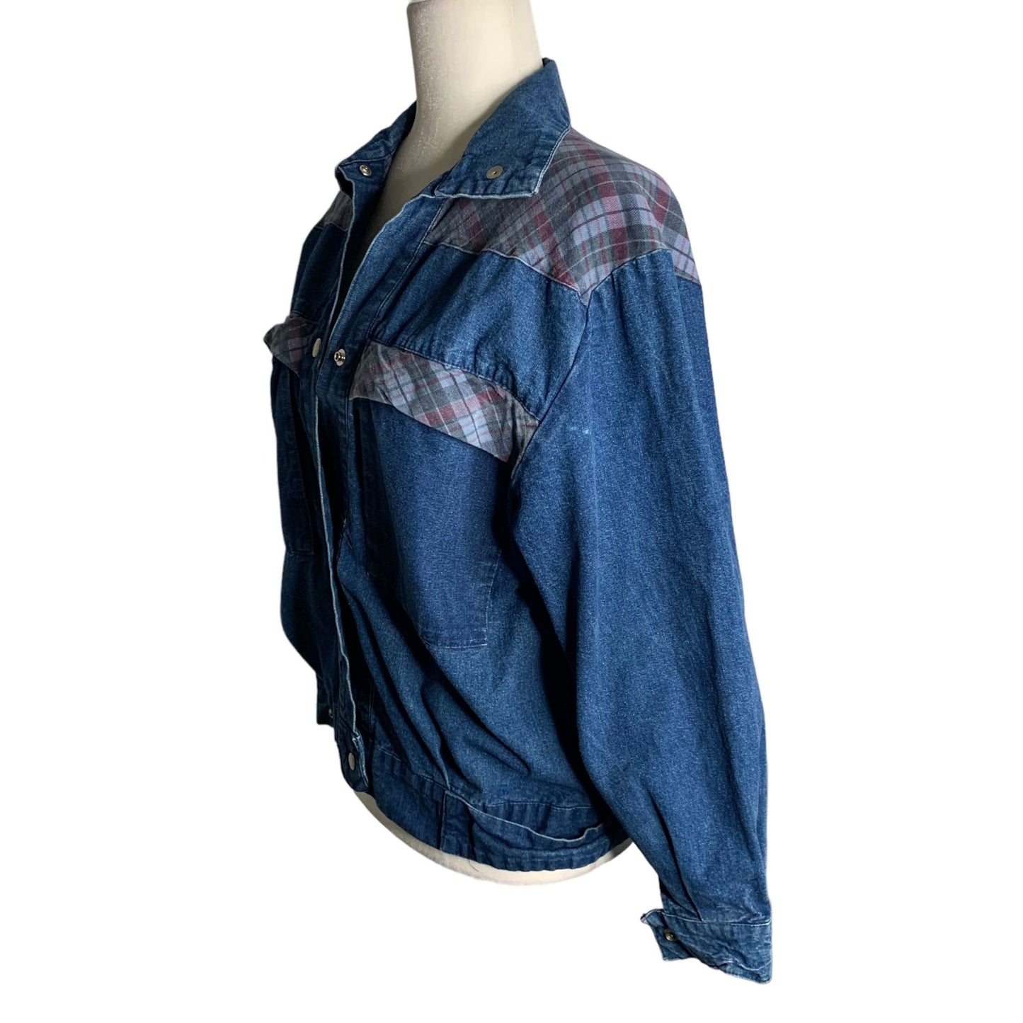 Vintage 90s Pacific Express Denim Jacket M Blue Snap Front Pockets Long Sleeve