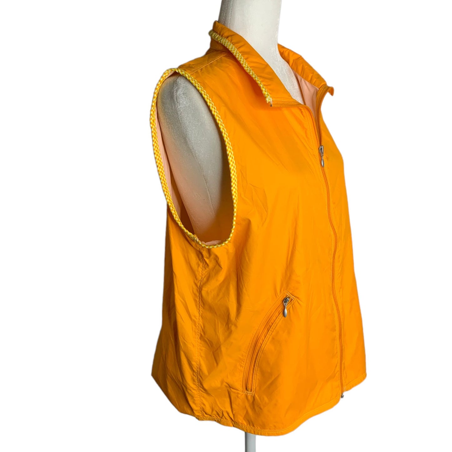 Nike Nylon Sleeveless Vest L Orange Full Zip Pockets Embroidered High Low