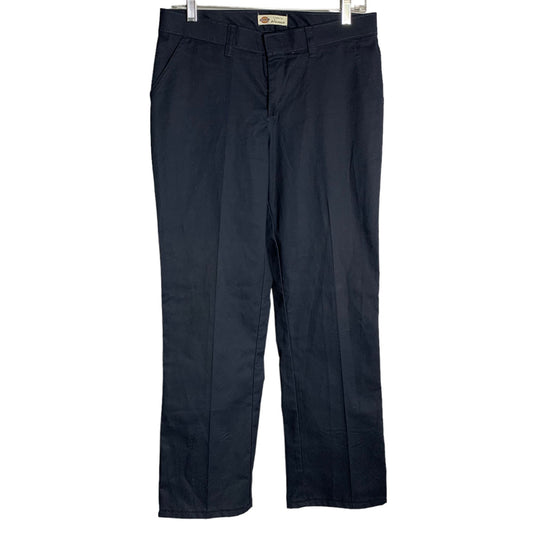 Dickies Flat Front Straight Leg Work Pants 6 Dark Blue Mid Rise Pockets Zip