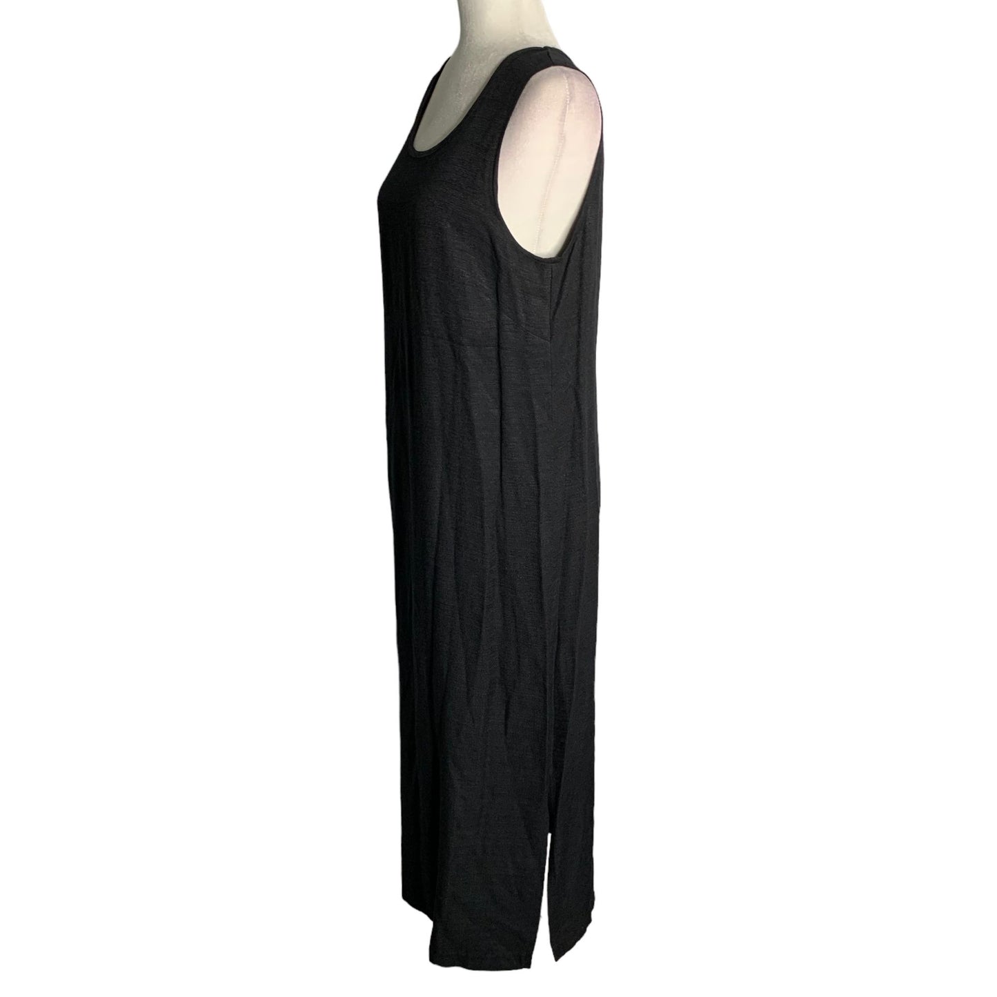 Vintage 90s Surf Turf Rayon Maxi Dress 12 Black Sleeveless Round Neck Pullover