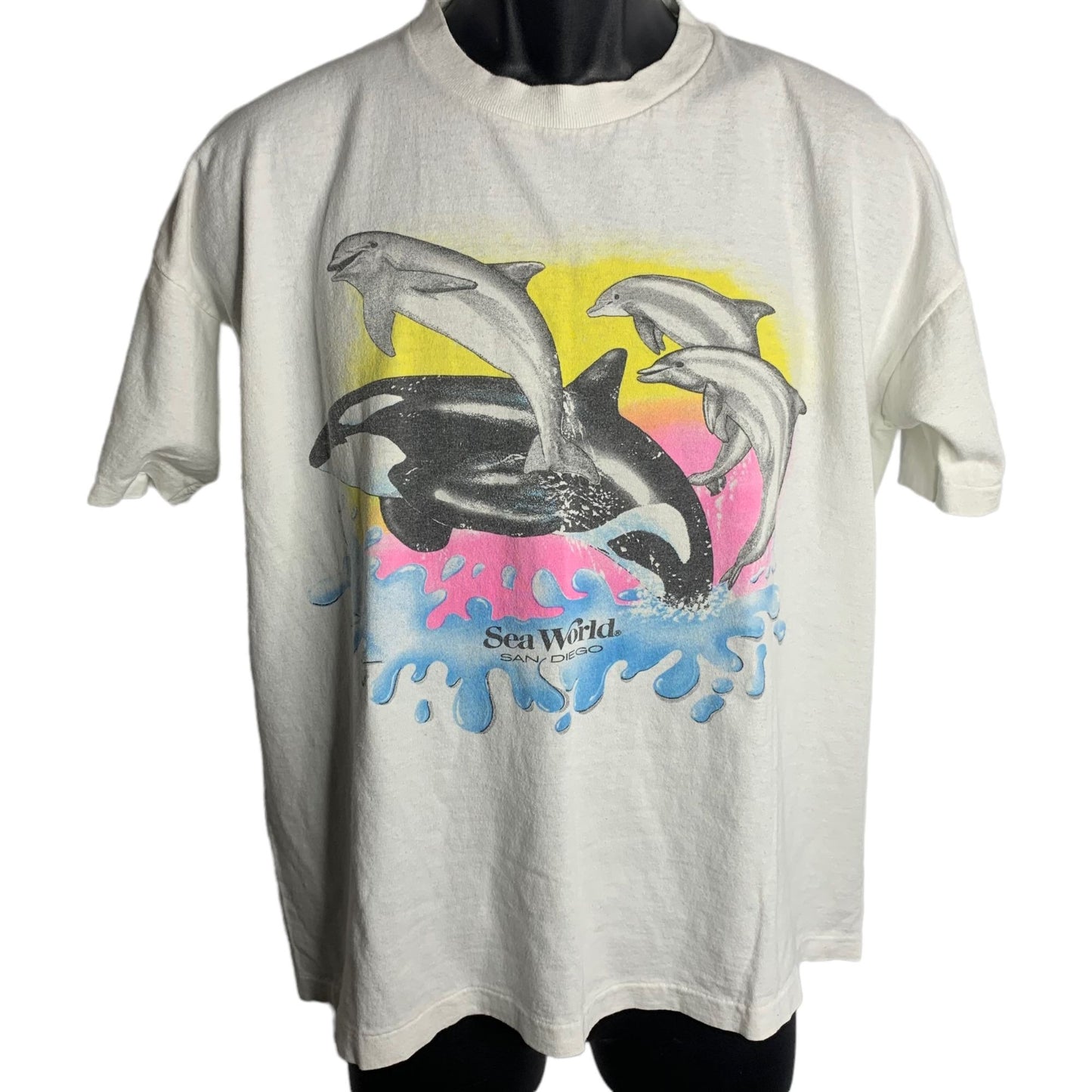 Vintage Sea World Crewneck T Shirt L White Single Stitch Shamu Short Sleeves