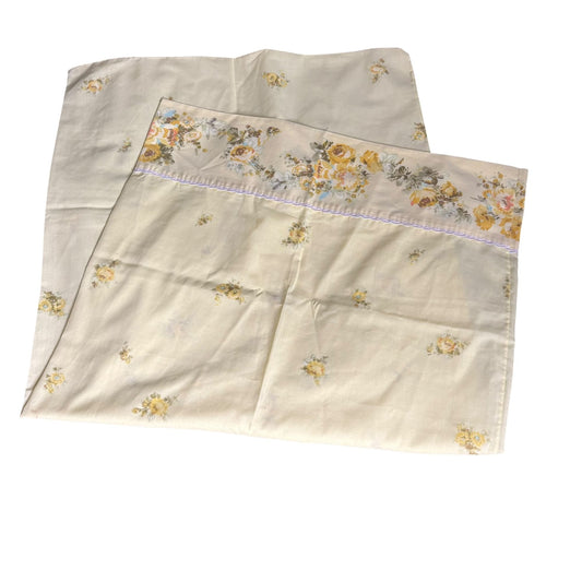 Vintage King Size Pillowcase Perma Prest Floral Yellow White Cotton Poly Blend