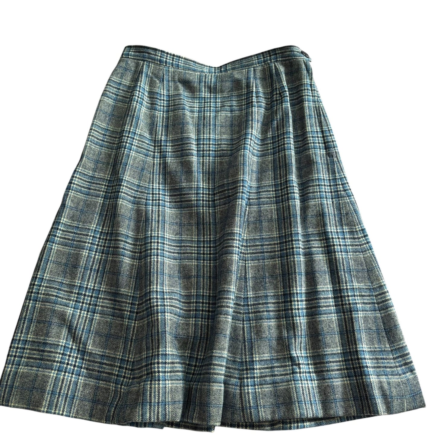 Vintage 80s Pendleton Blue Green Plaid Wool Skirt Size Small Unlined Botton Zip