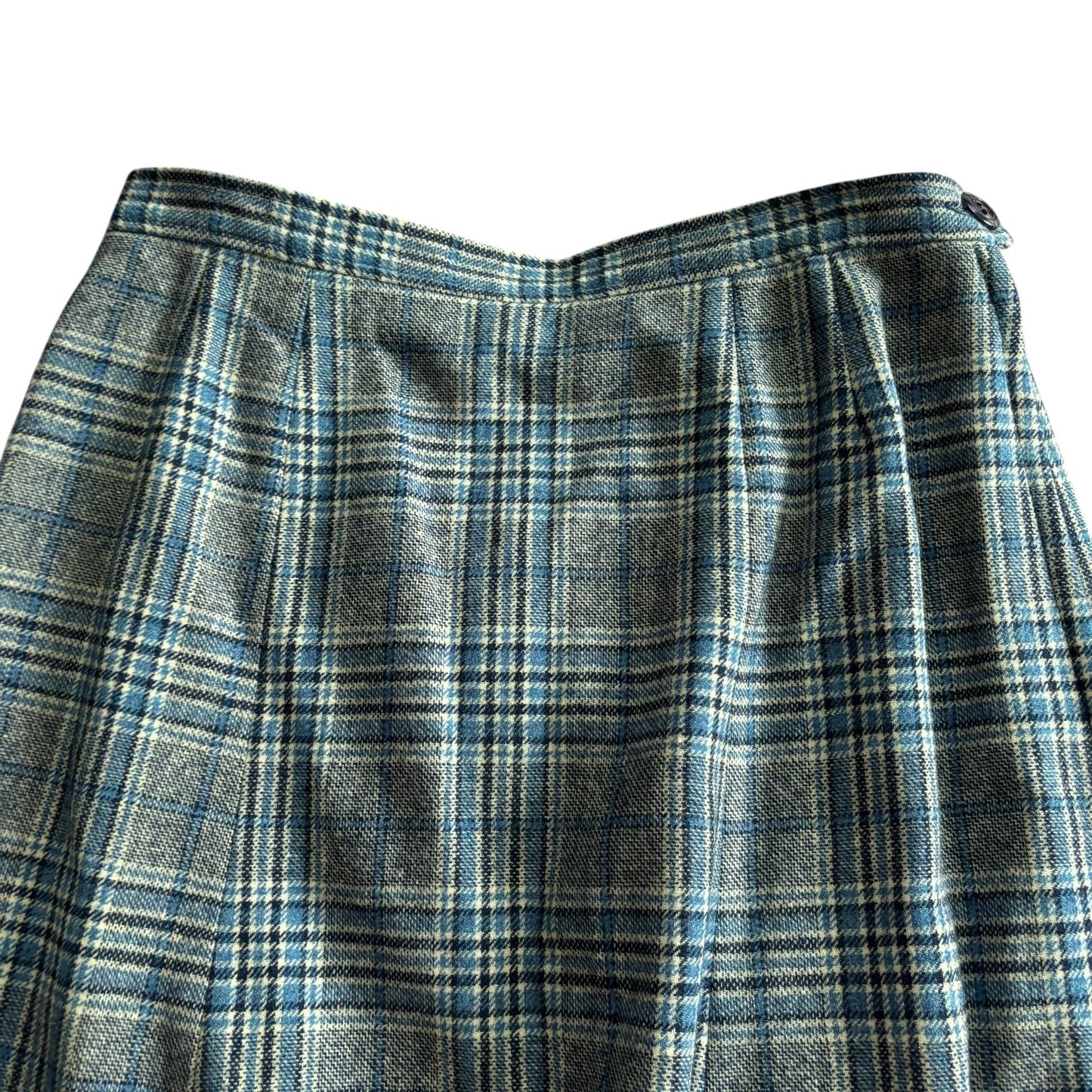 Vintage 80s Pendleton Blue Green Plaid Wool Skirt Size Small Unlined Botton Zip