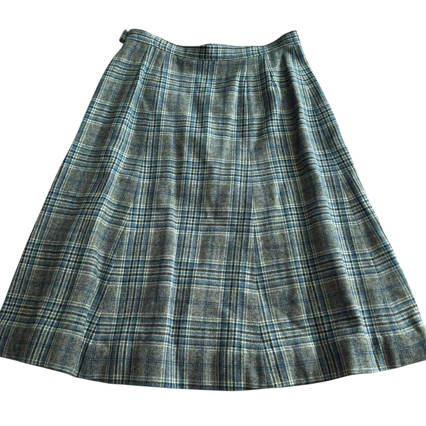 Vintage 80s Pendleton Blue Green Plaid Wool Skirt Size Small Unlined Botton Zip